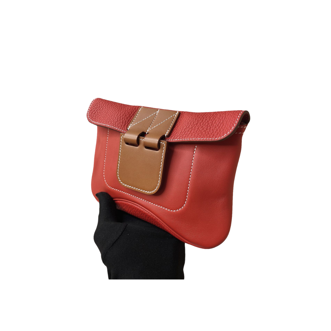Hermes - RED POPPY CLEMENCE AND SWIFT LEATHER CLUTCH