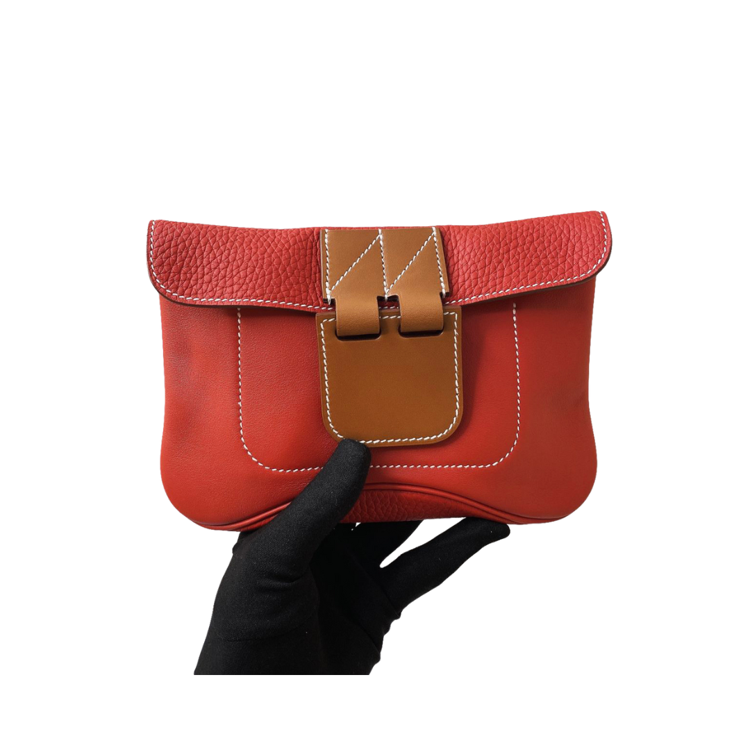 Hermes - RED POPPY CLEMENCE AND SWIFT LEATHER CLUTCH