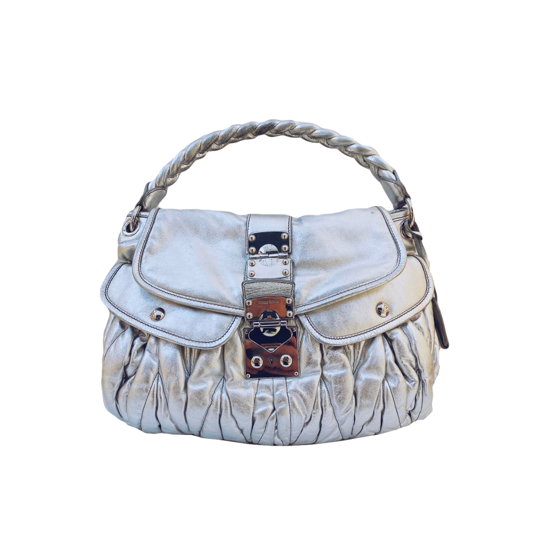 MIU MIU - SILVER MATELASSE LEATHER COFFER HOBO BAG My Store