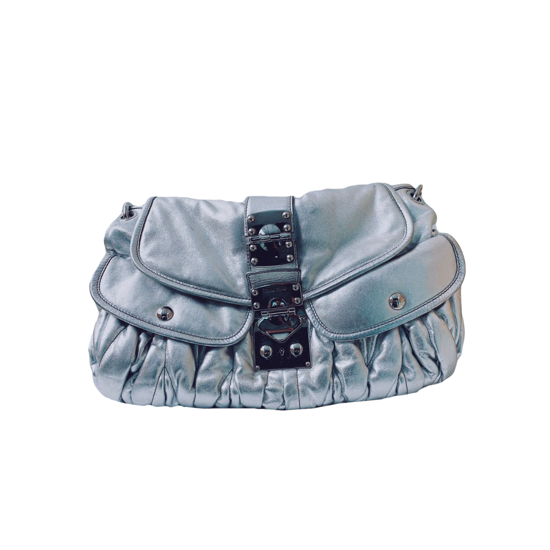 MIU MIU - SILVER MATELASSE LEATHER COFFER HOBO BAG My Store