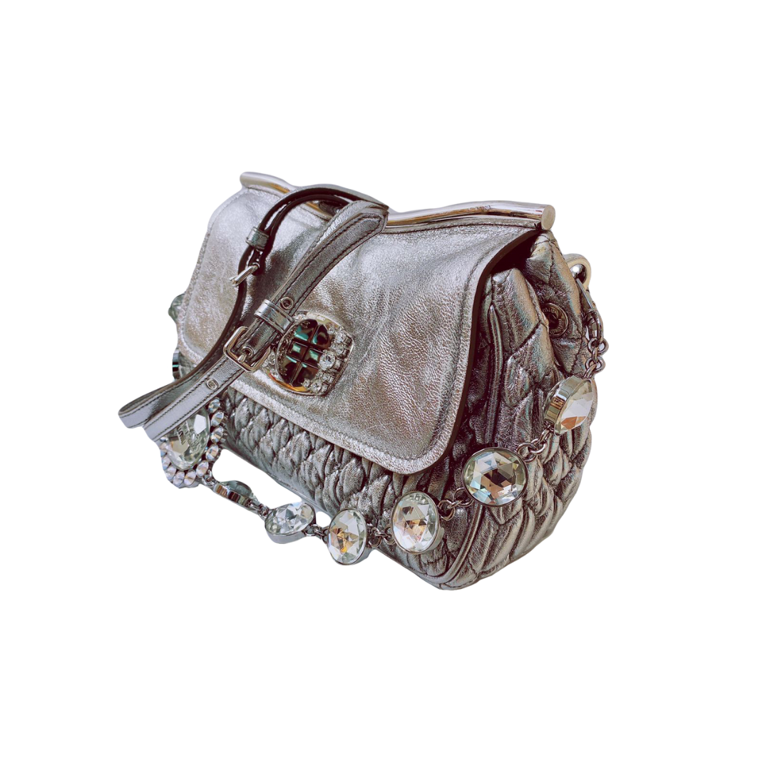 MIU MIU - CRYSTAL EMBELLISHED SILVER LEATHER BAG My Store