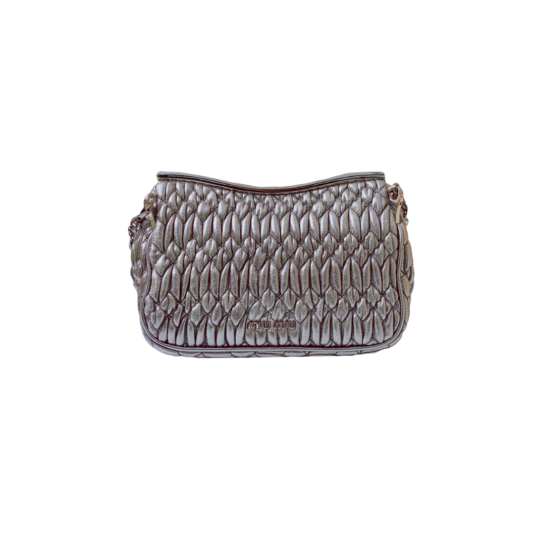 MIU MIU - CRYSTAL EMBELLISHED SILVER LEATHER BAG My Store