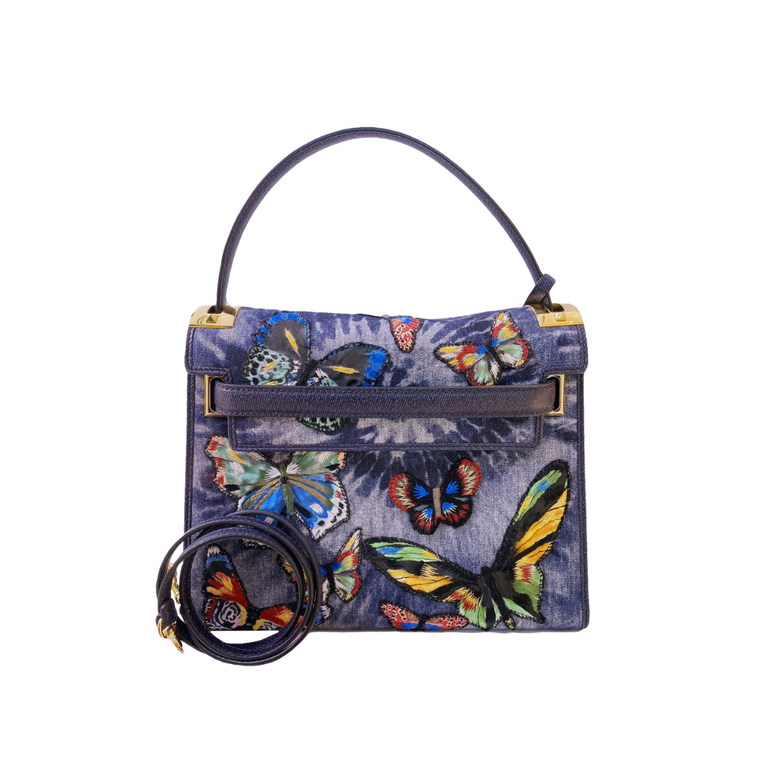 VALENTINO - DENIM BUTTERFLY EMBROIDERY MYROCKSTUD BAG BL-L977DTA2 My Store