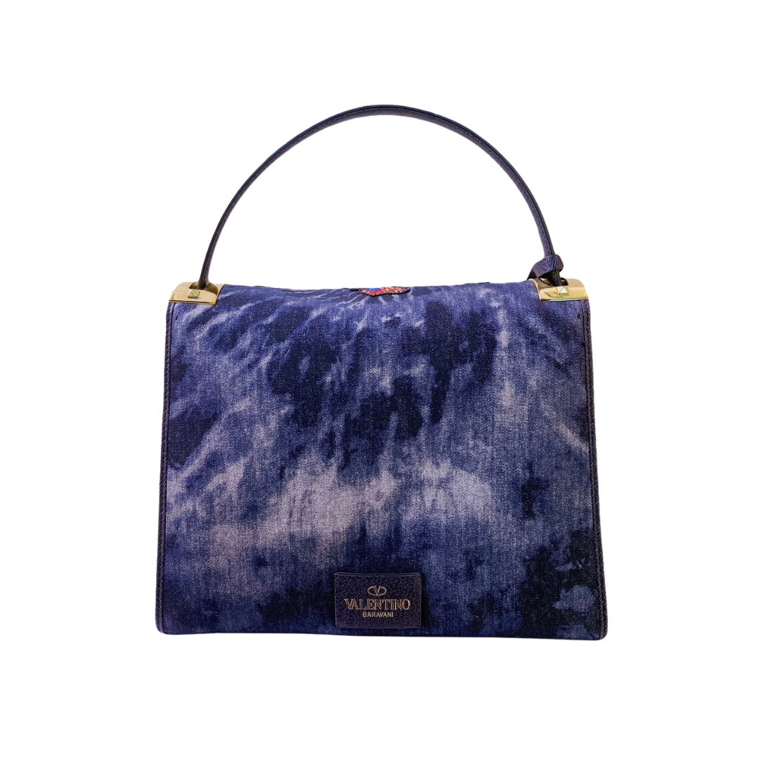 VALENTINO - DENIM BUTTERFLY EMBROIDERY MYROCKSTUD BAG BL-L977DTA2 My Store