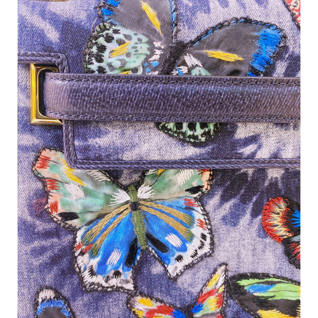 VALENTINO - DENIM BUTTERFLY EMBROIDERY MYROCKSTUD BAG BL-L977DTA2 My Store