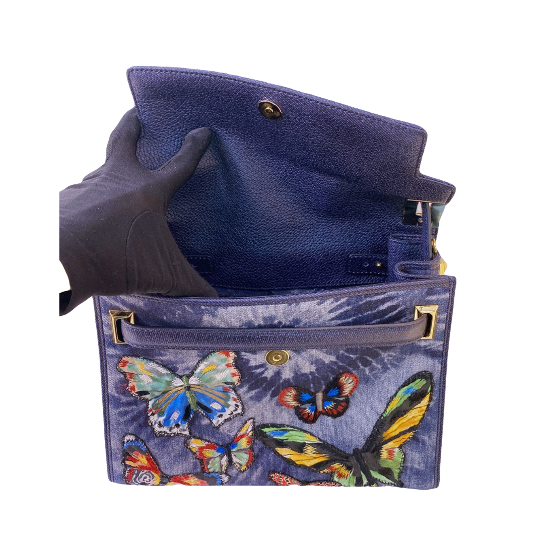 VALENTINO - DENIM BUTTERFLY EMBROIDERY MYROCKSTUD BAG BL-L977DTA2 My Store