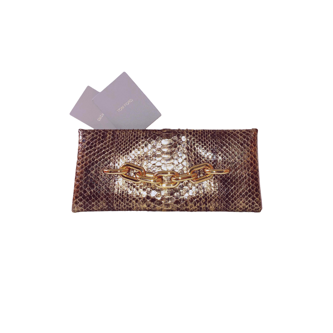 TOM FORD - BLACK/GOLD PYTHON CHAIN CLUTCH BAG My Store
