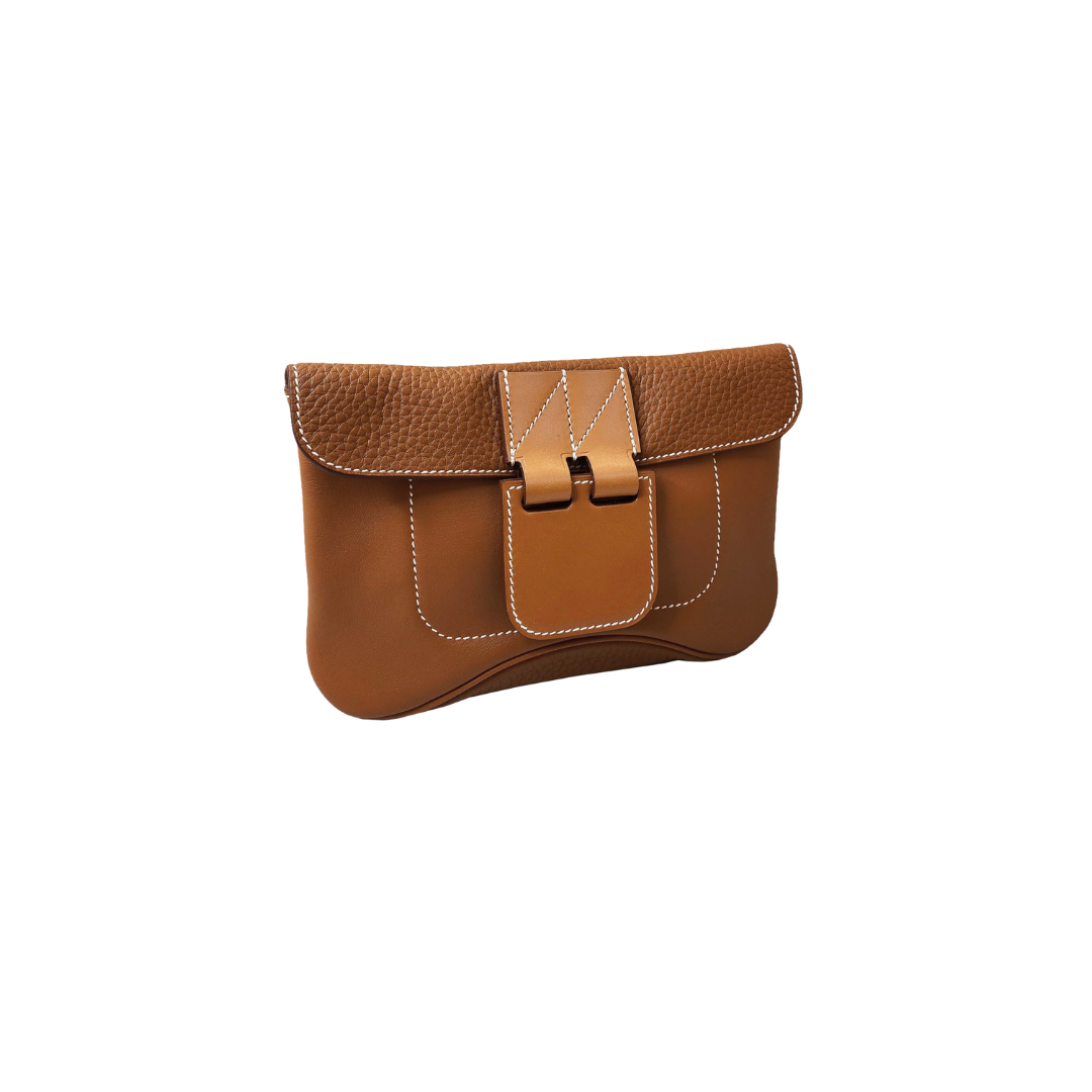 Hermes - BROWN POPPY CLEMENCE AND SWIFT LEATHER VIREVOLTE CLUTCH My Store