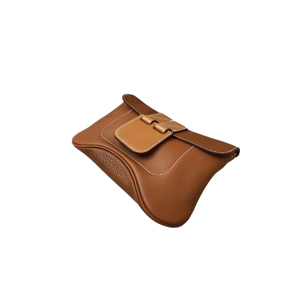 Hermes - BROWN POPPY CLEMENCE AND SWIFT LEATHER VIREVOLTE CLUTCH My Store