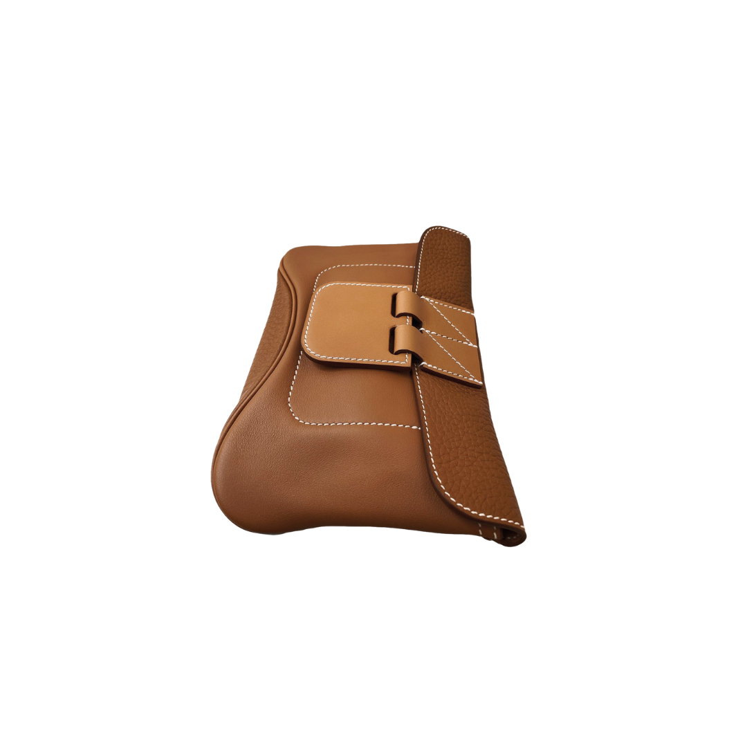 Hermes - BROWN POPPY CLEMENCE AND SWIFT LEATHER VIREVOLTE CLUTCH My Store