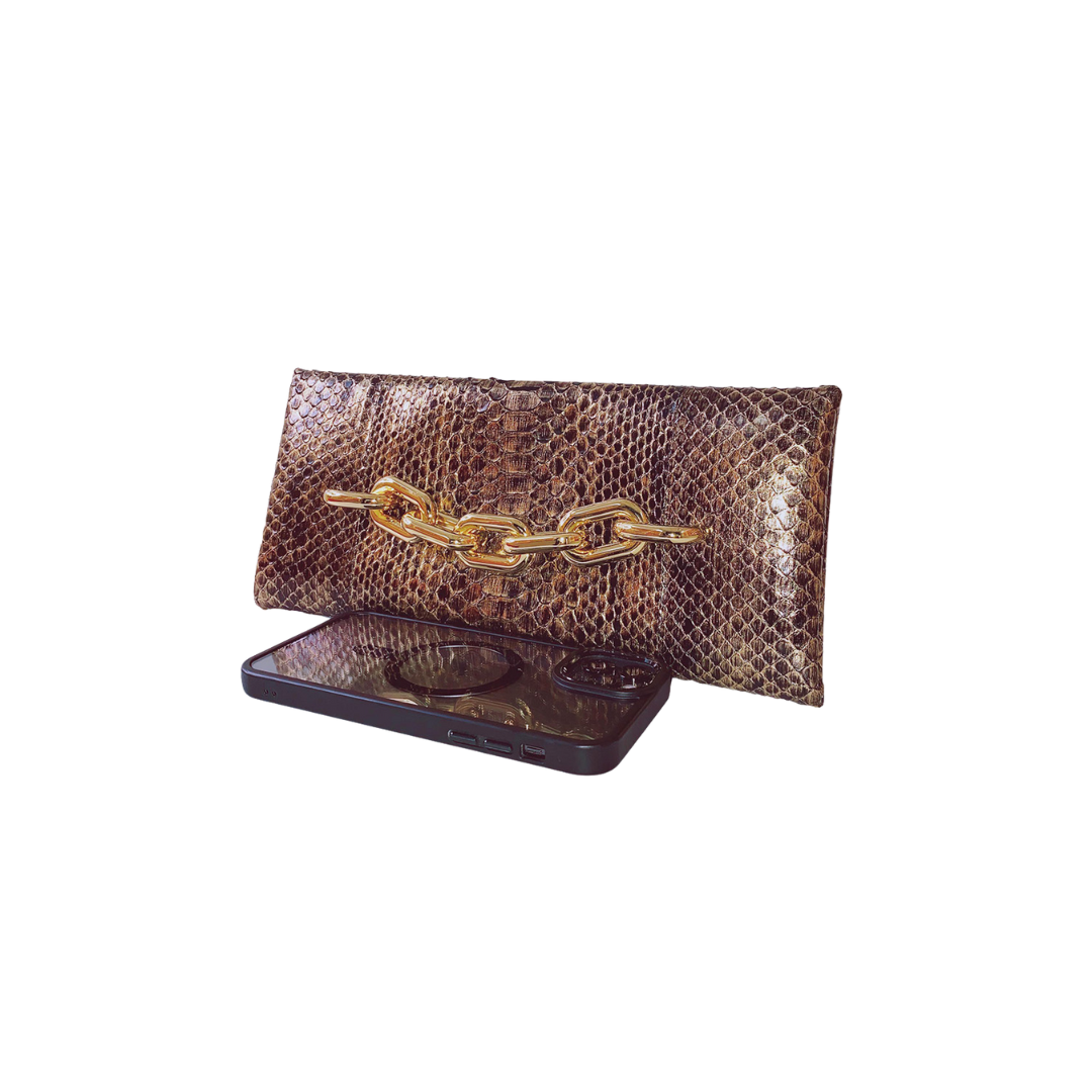 TOM FORD - BLACK/GOLD PYTHON CHAIN CLUTCH BAG My Store