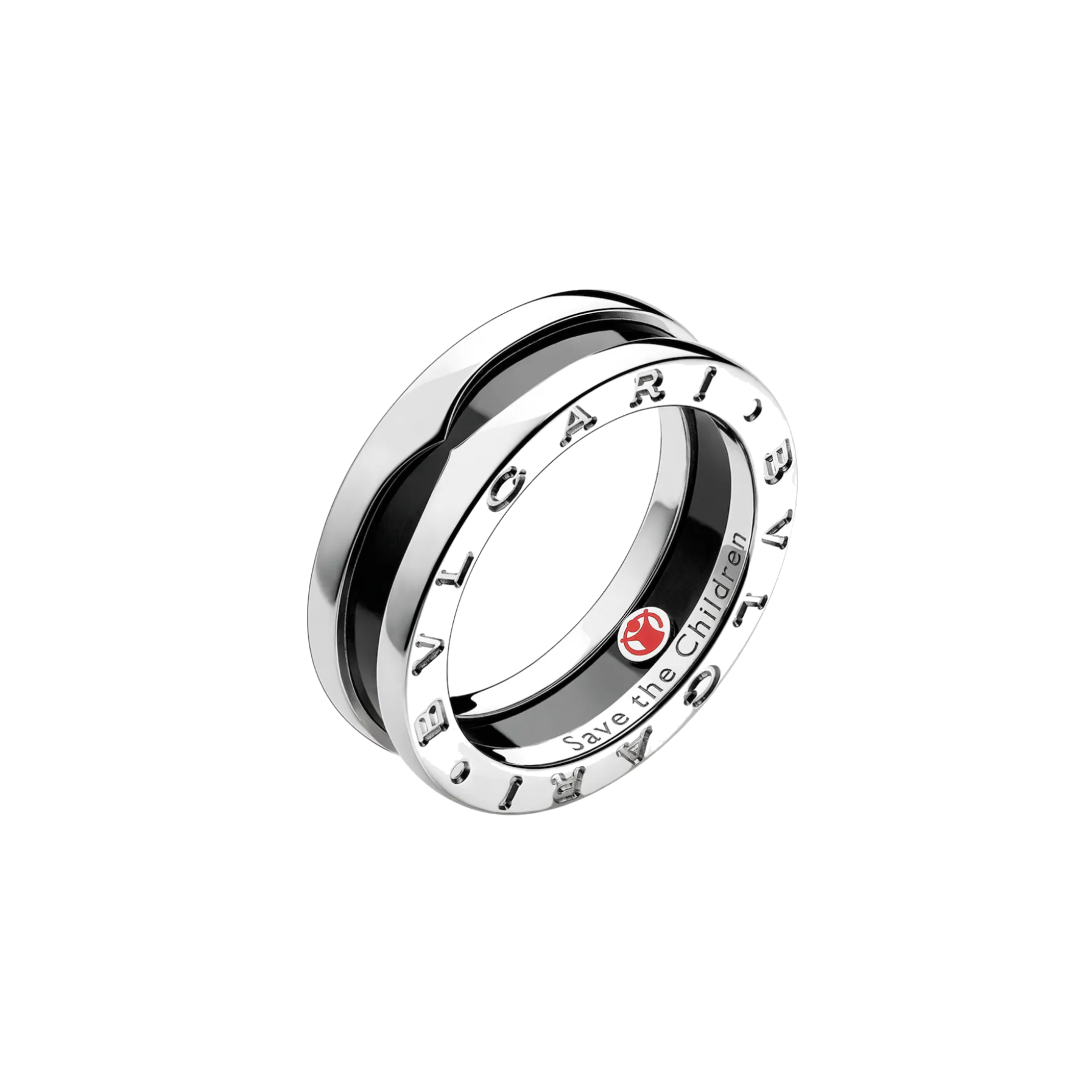 Bvlgari B.Zero1 Save The Children Sterling Silver Ring With Black Ceramic Inlay - Size 63