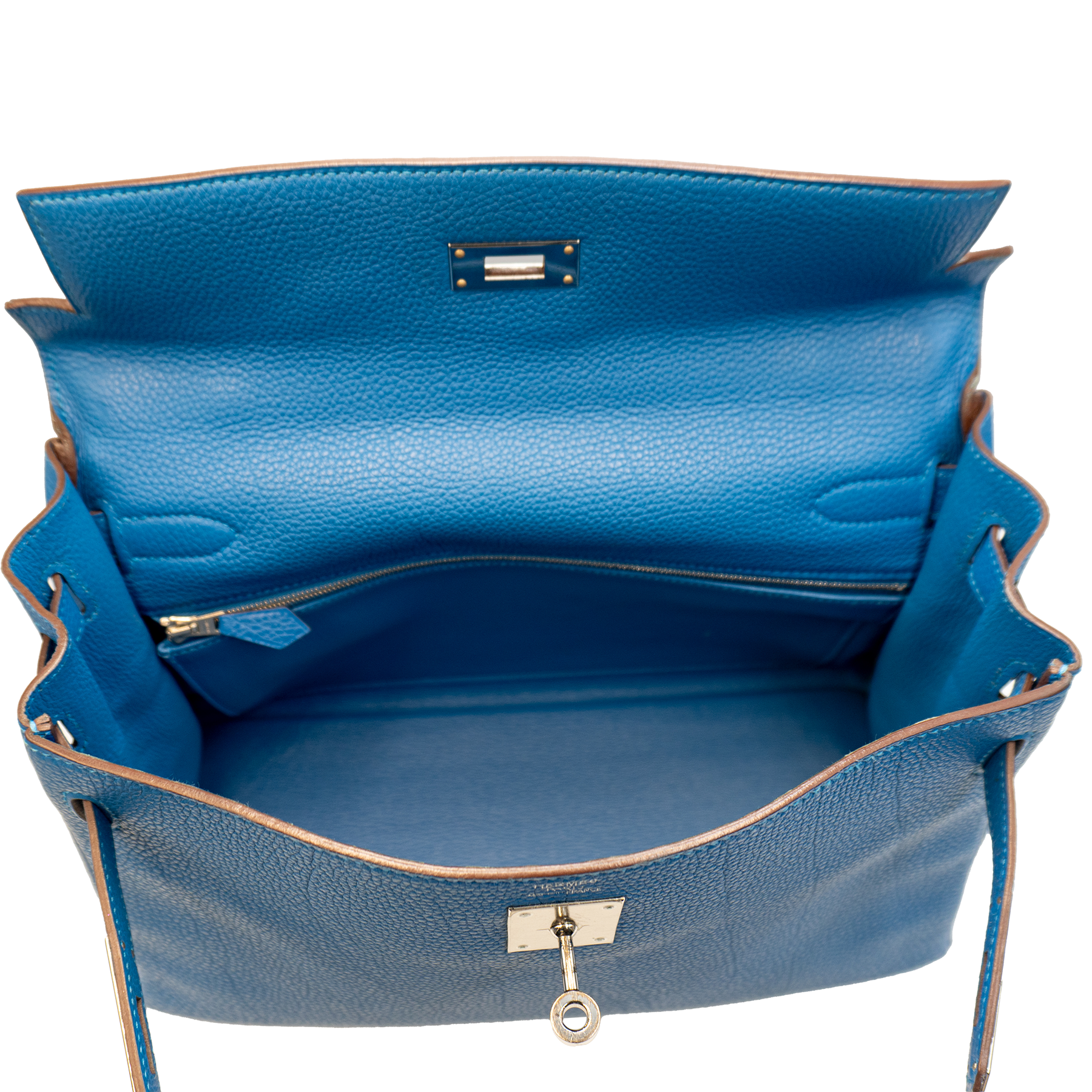 HERMES BLEU TOGO LEATHER KELLY 32 BAG PHW