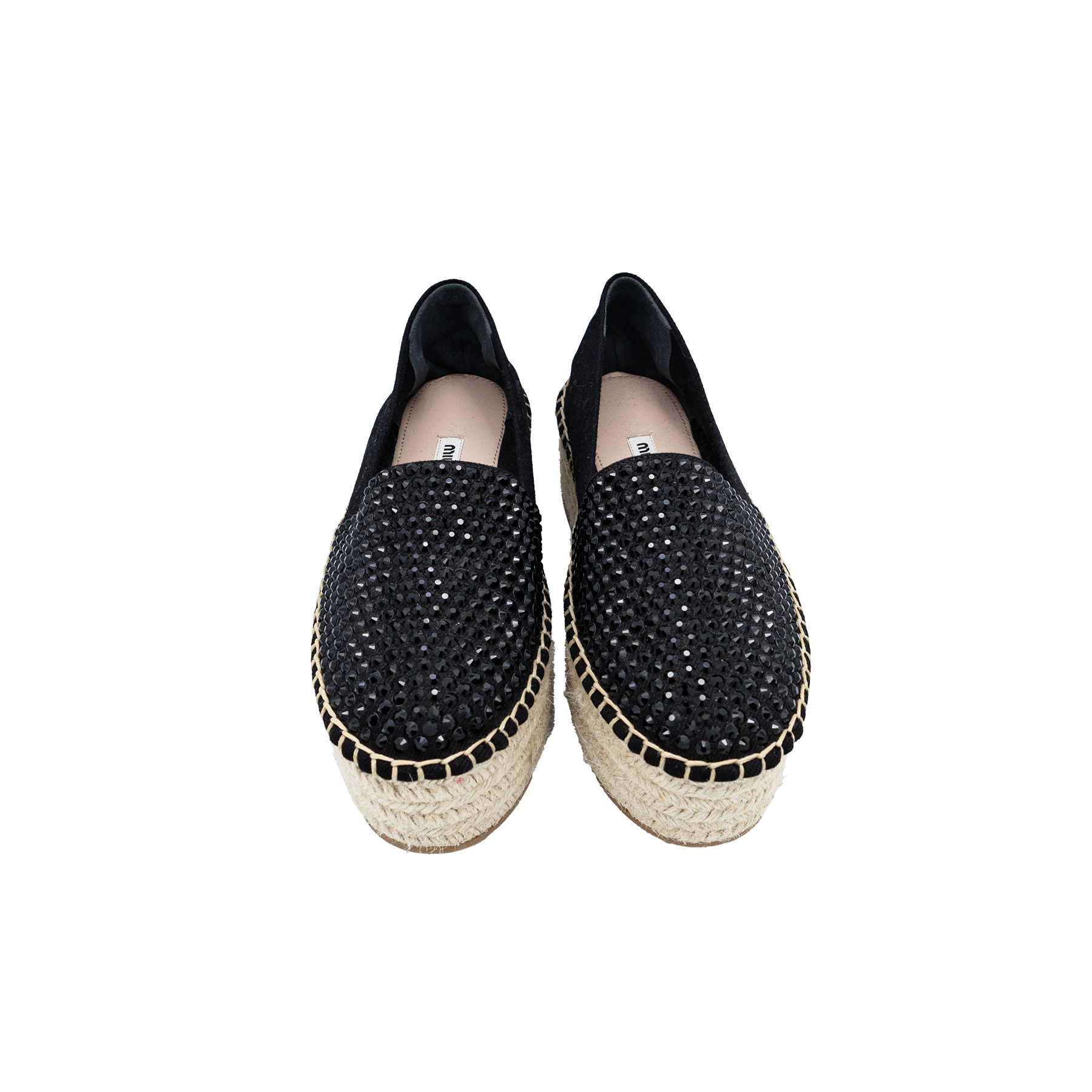 Miu Miu Black Studded Leather Espadrille Flats