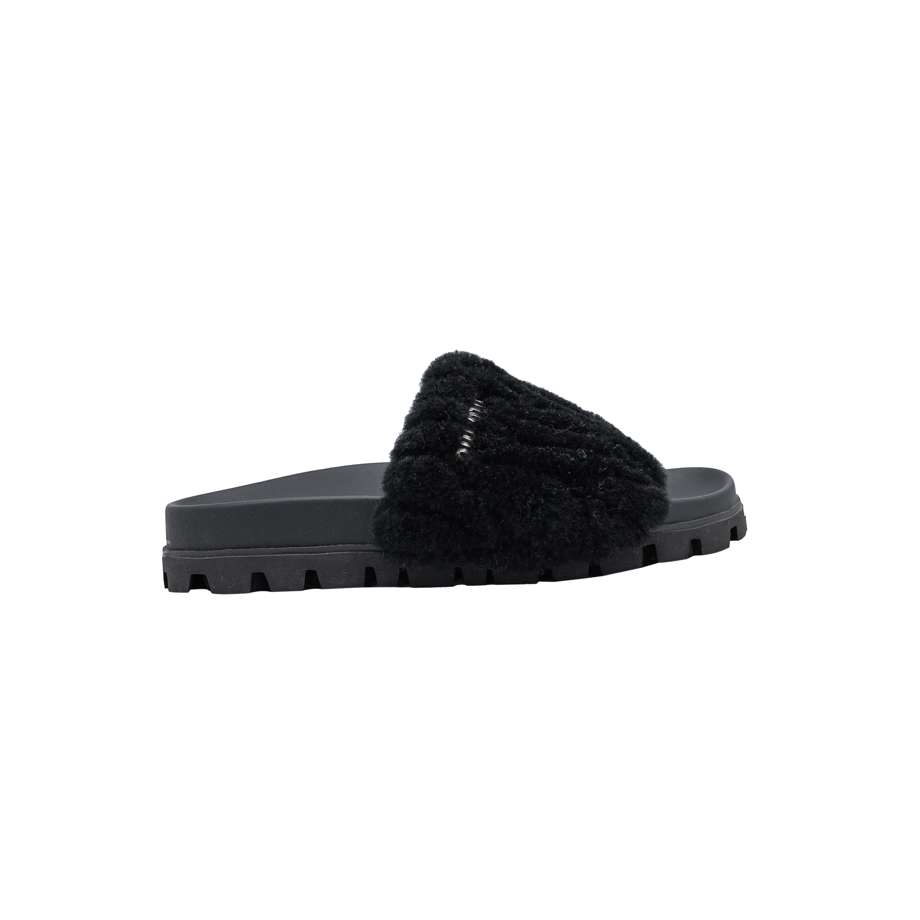 Miu Miu Black Logo Fur Slides - Size 36