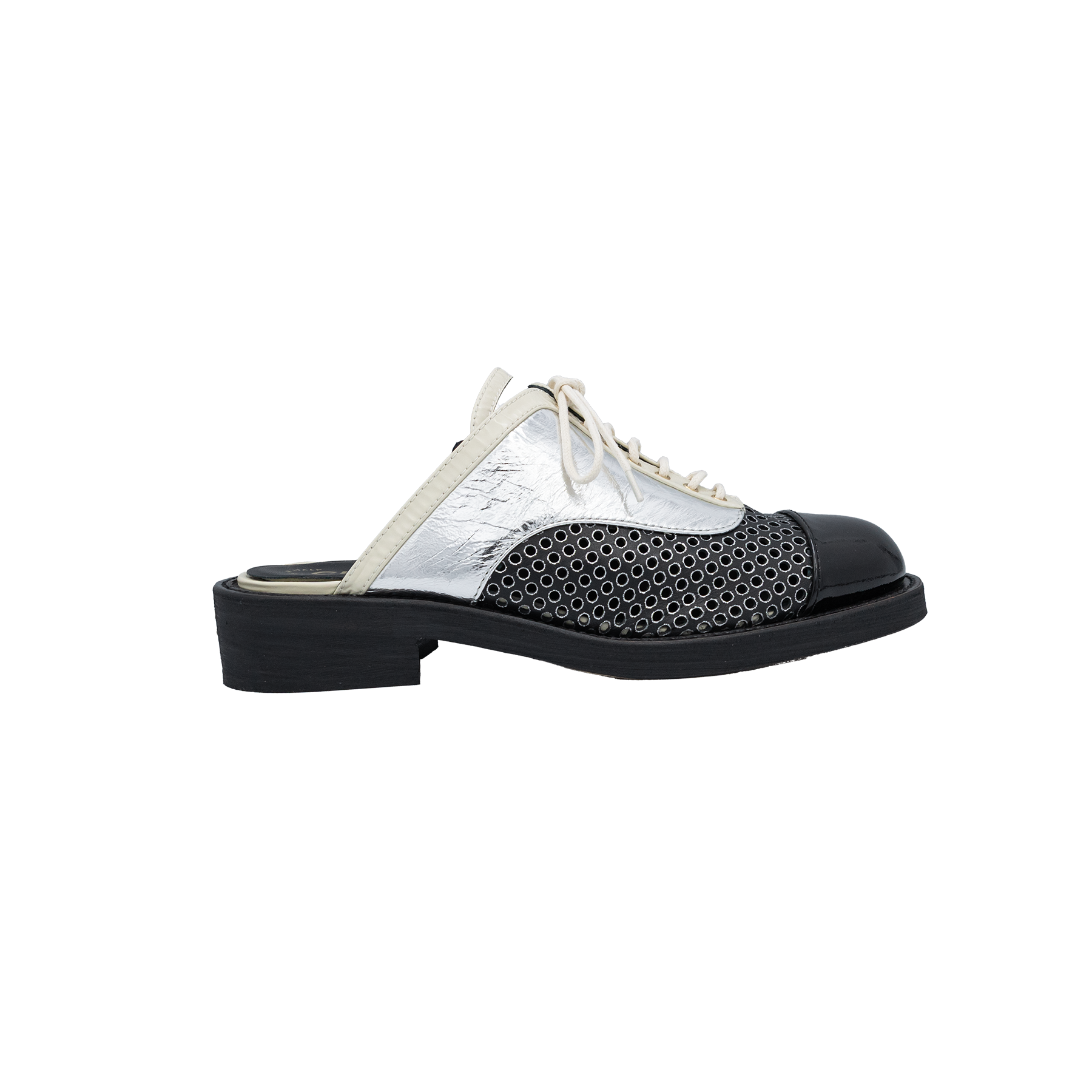Chanel Patent Leather And Foil Lazer Cut Cuba Cruise Oxford Mules
