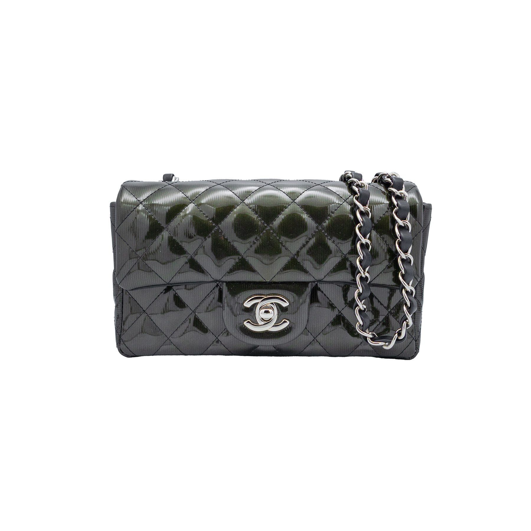 Chanel Olive Quilted Patent Leather Mini Flap Bag