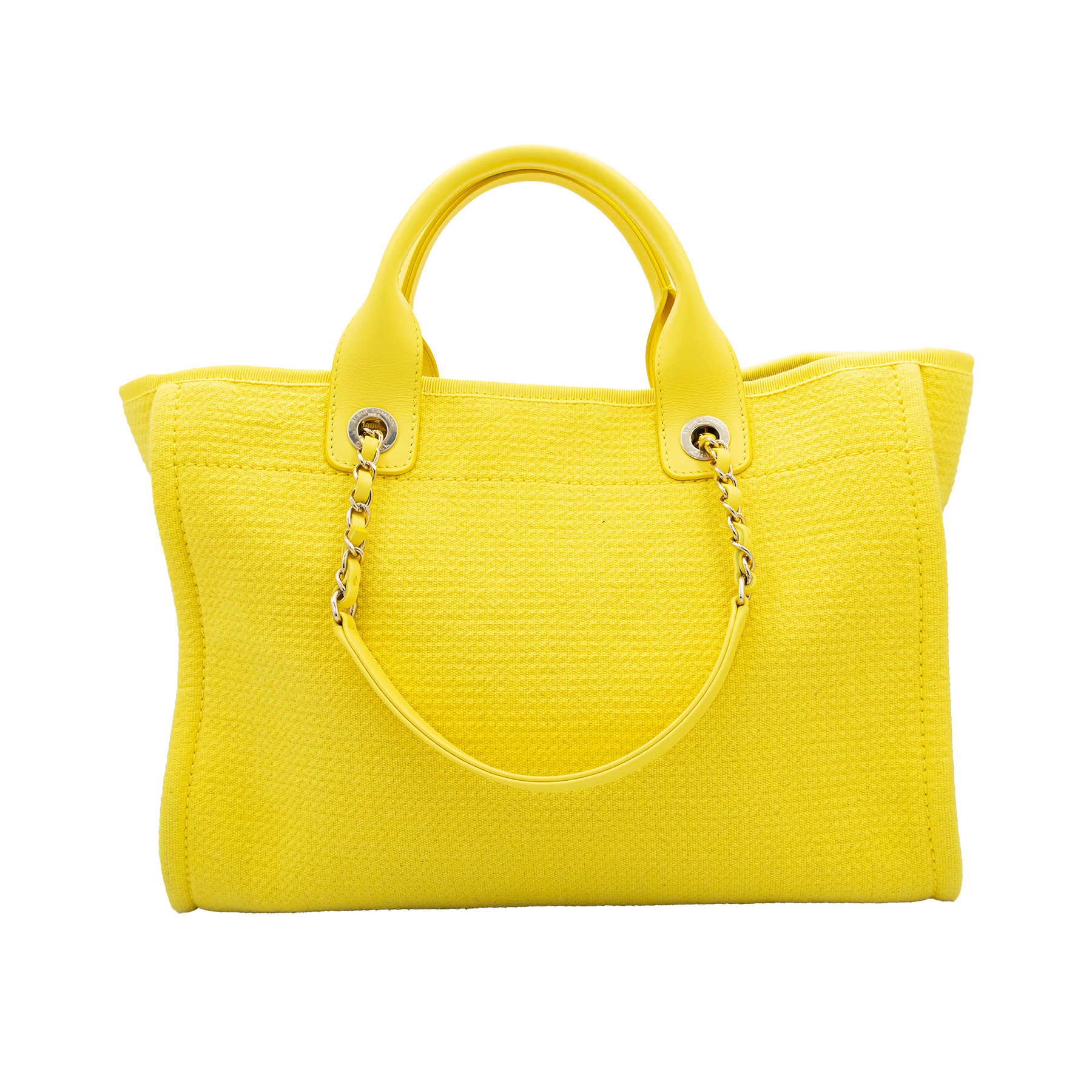 Chanel Deauville Large Tote in Yellow with White Logo Print