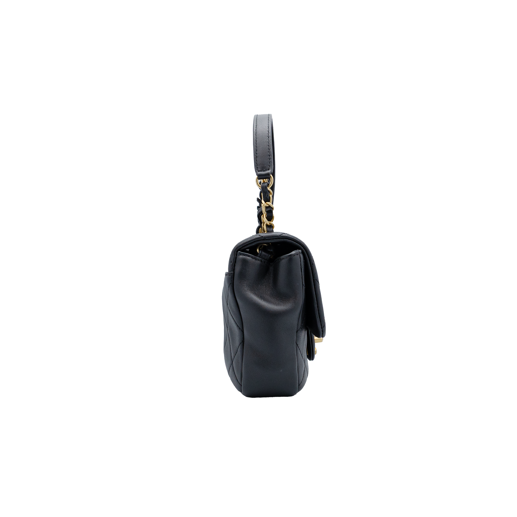 Chanel Lambskin Quilted Small Circular Handle Bag in Black