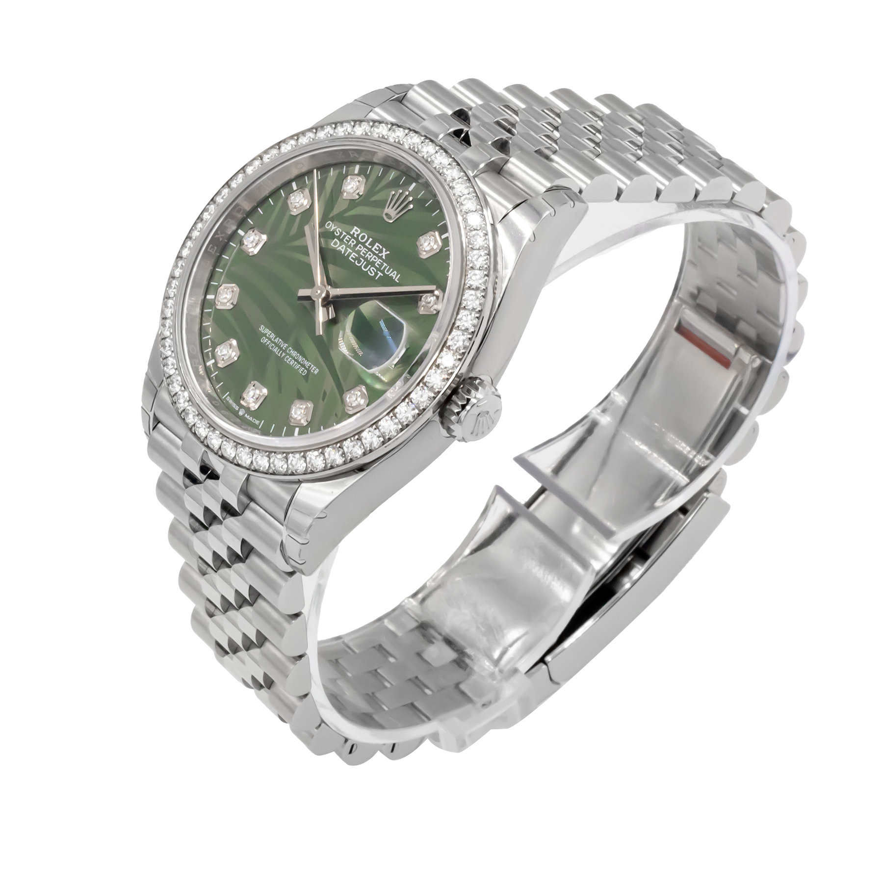 Rolex 126284RBR Datejust 36mm - Olive Green Palm Diamond Dial