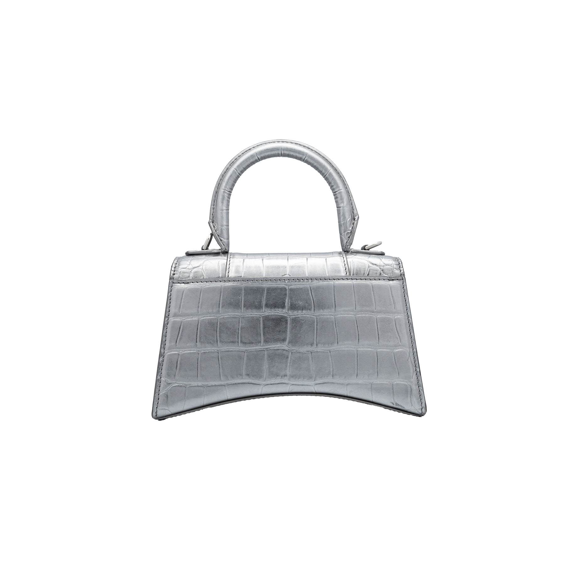 BALENCIAGA - Xtra Small Hourglass in Silver Croc-Embossed Calfskin