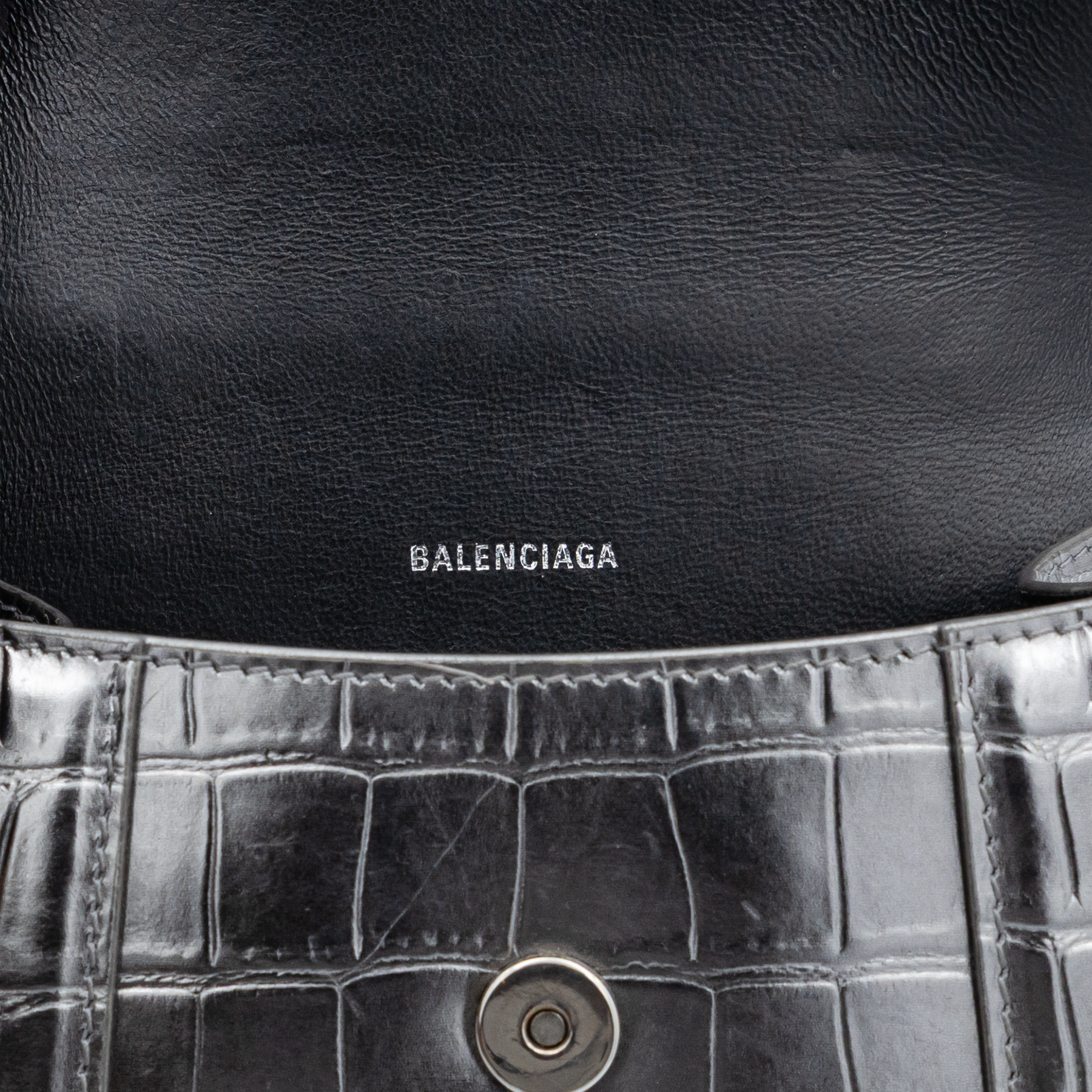 BALENCIAGA - Xtra Small Hourglass in Silver Croc-Embossed Calfskin