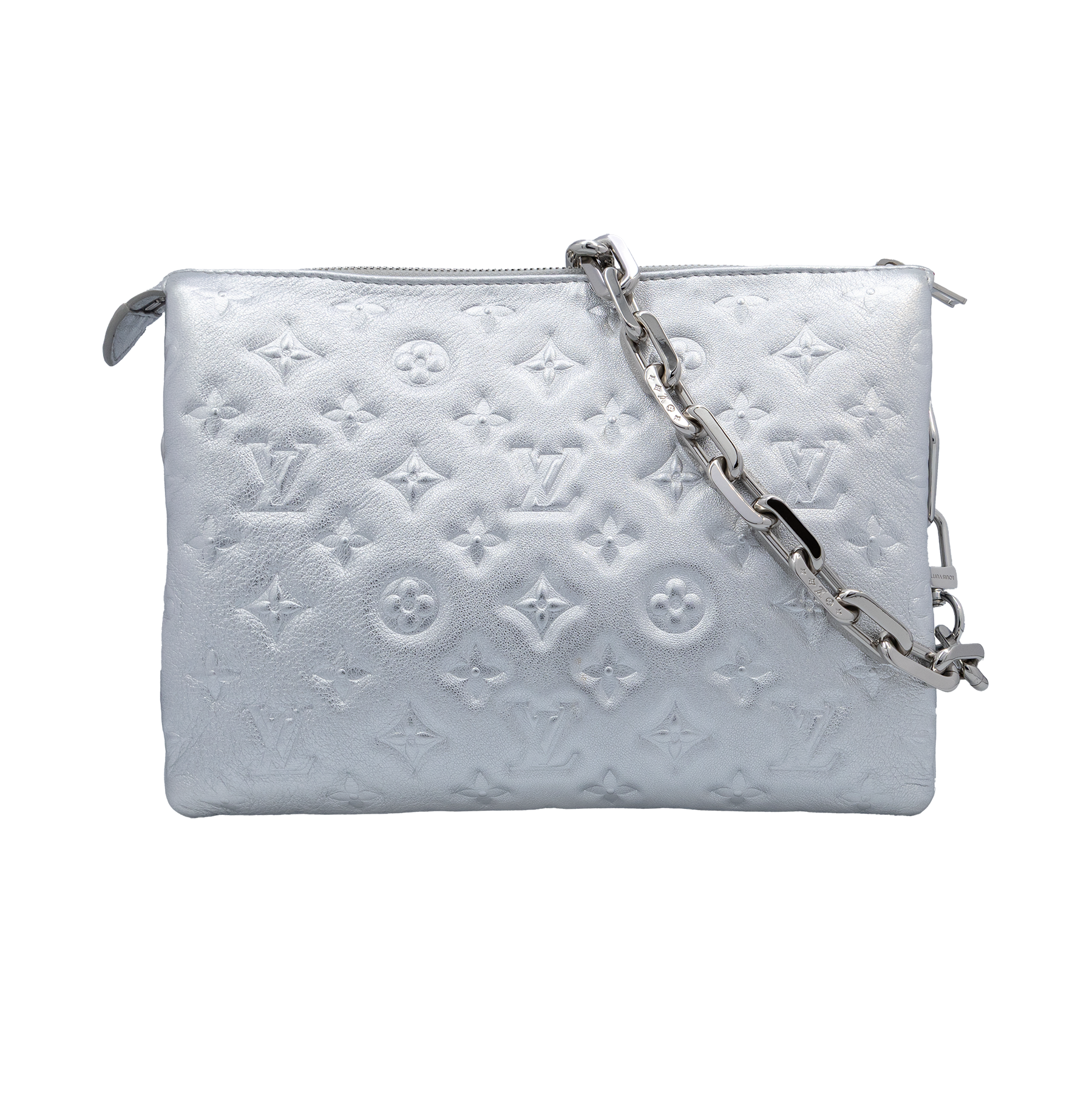 Louis Vuitton Metallic Silver Puffy Monogram Embossed Coussin PM Bag