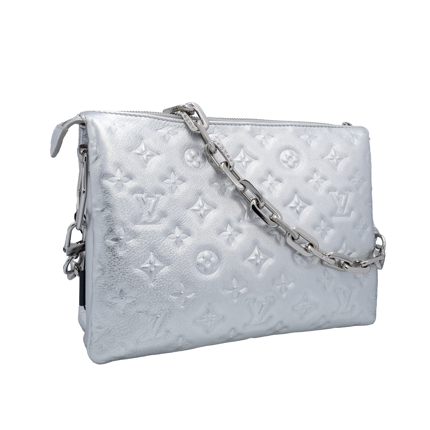 Louis Vuitton Metallic Silver Puffy Monogram Embossed Coussin PM Bag My Store