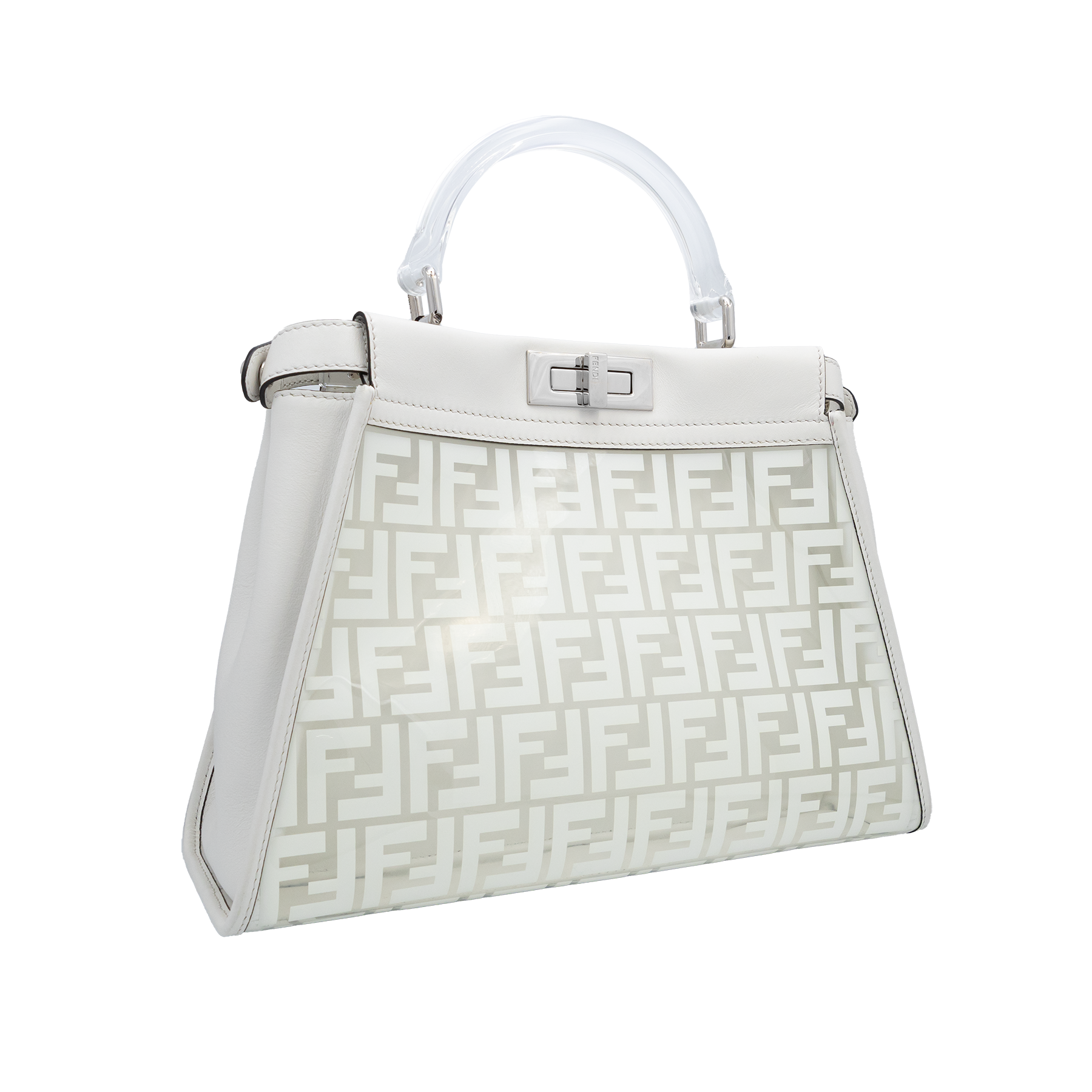 Fendi White Peekaboo FF Zucca Clear PVC Perspex Regular Handle Bag