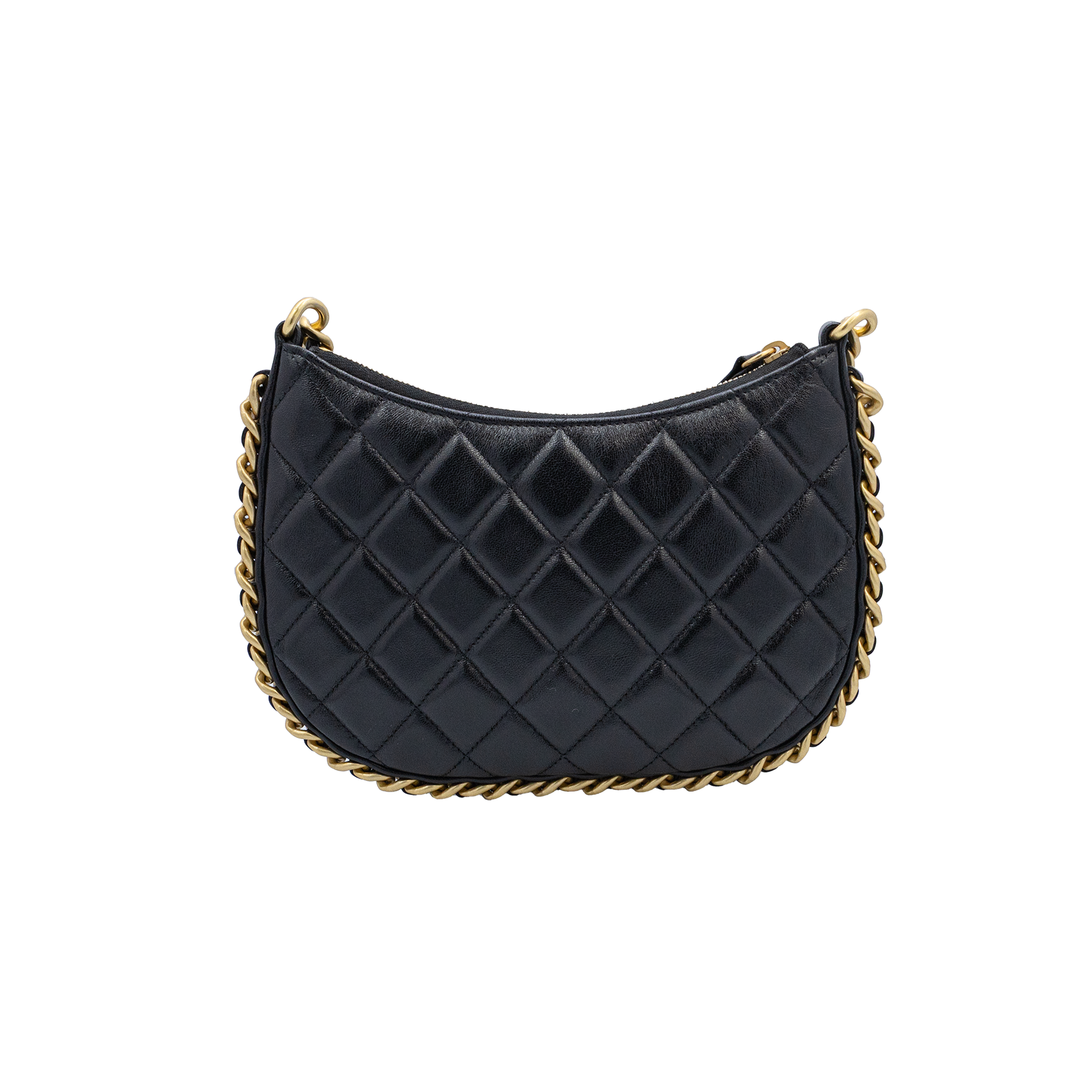 Chanel Round Hobo Shoulder Bag Small Black Lambskin Gold Hardware My Store