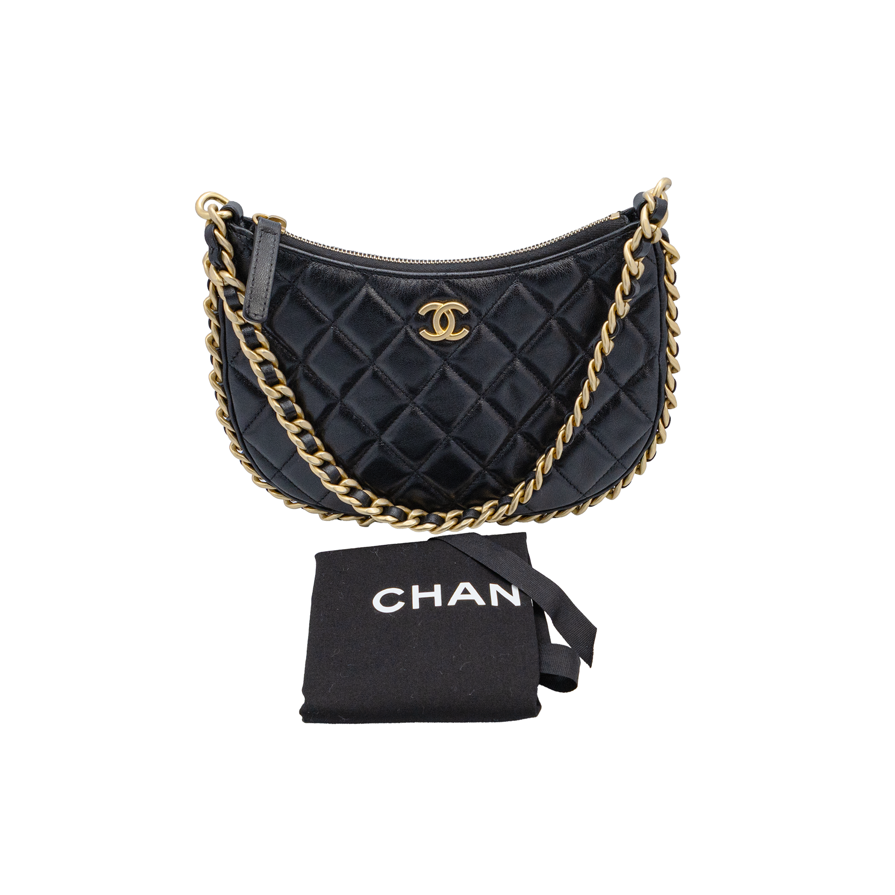 Chanel Round Hobo Shoulder Bag Small Black Lambskin Gold Hardware My Store