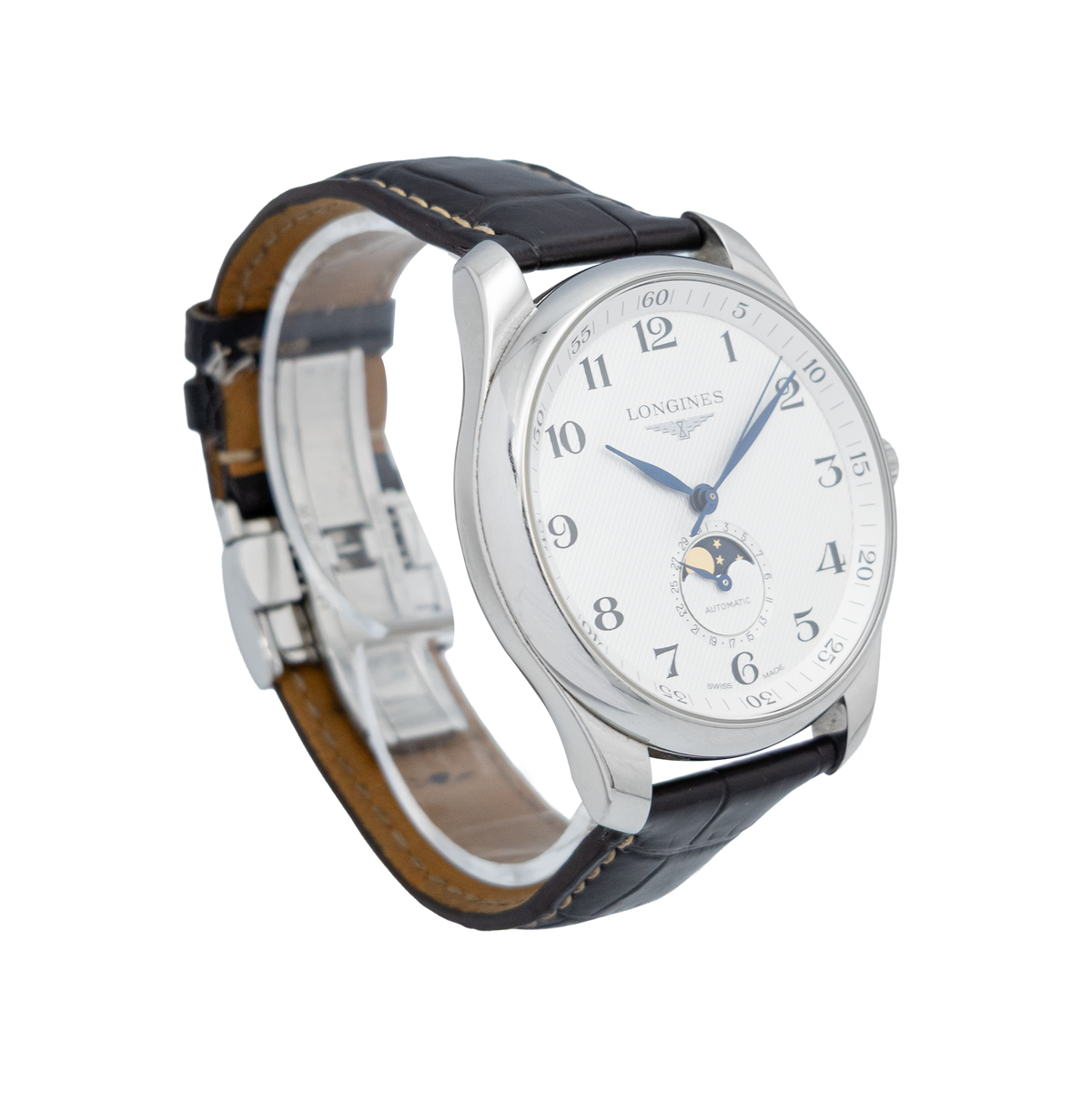 Longines L2.919.4.78.3 42mm Master Collection Moonphase Silver Barleycorn Dial Brown Leather Strap – 2023