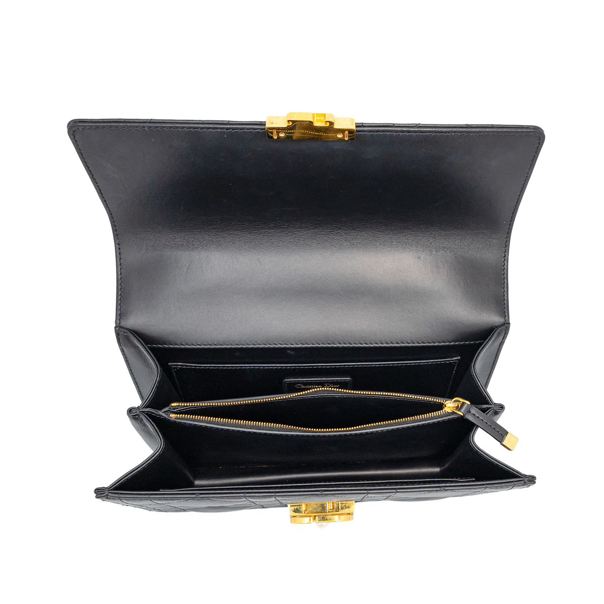 Christian Dior Black Ange Macrocannage Medium Top Handle Bag