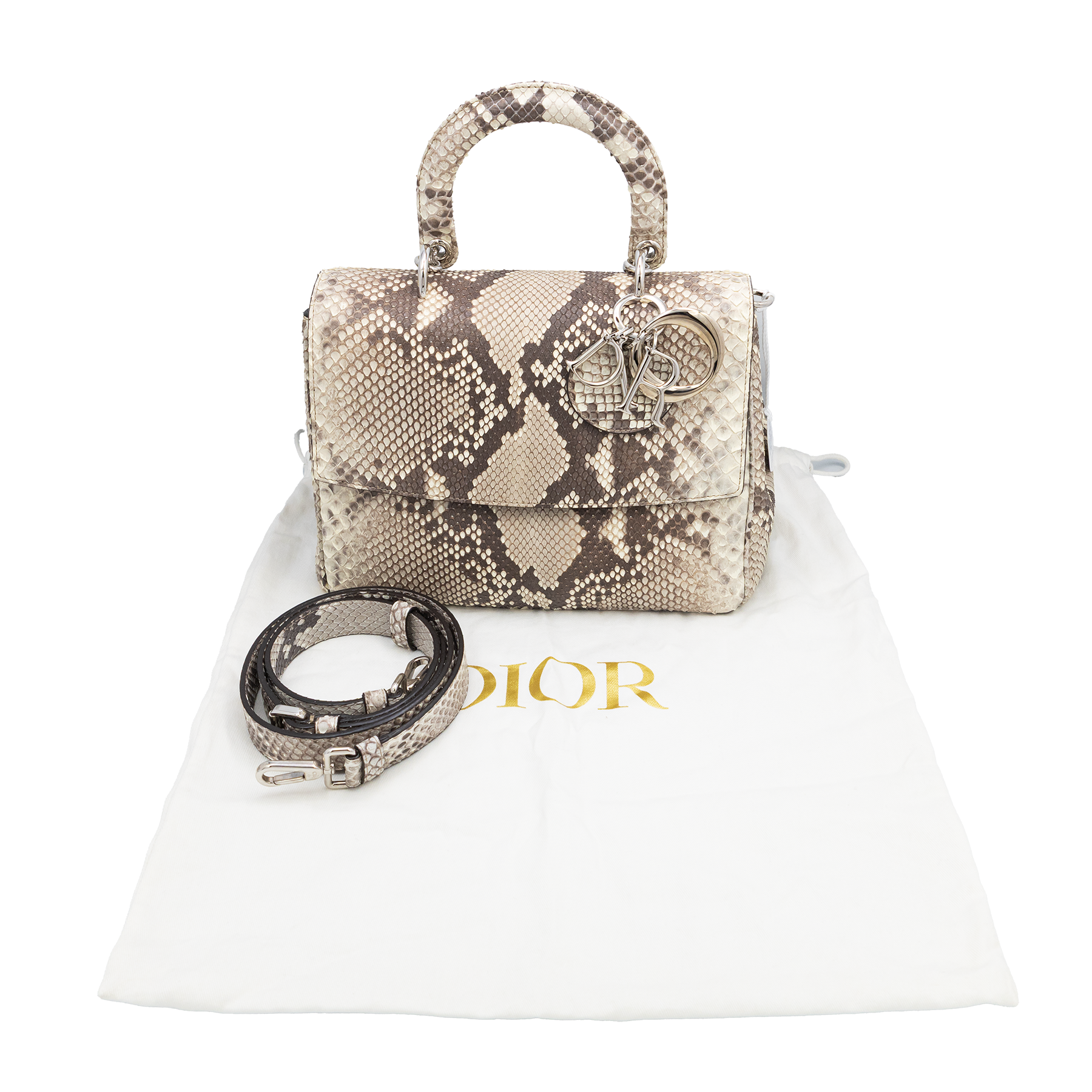 Dior Beige Python Medium Be Dior Flap Top Handle Bag