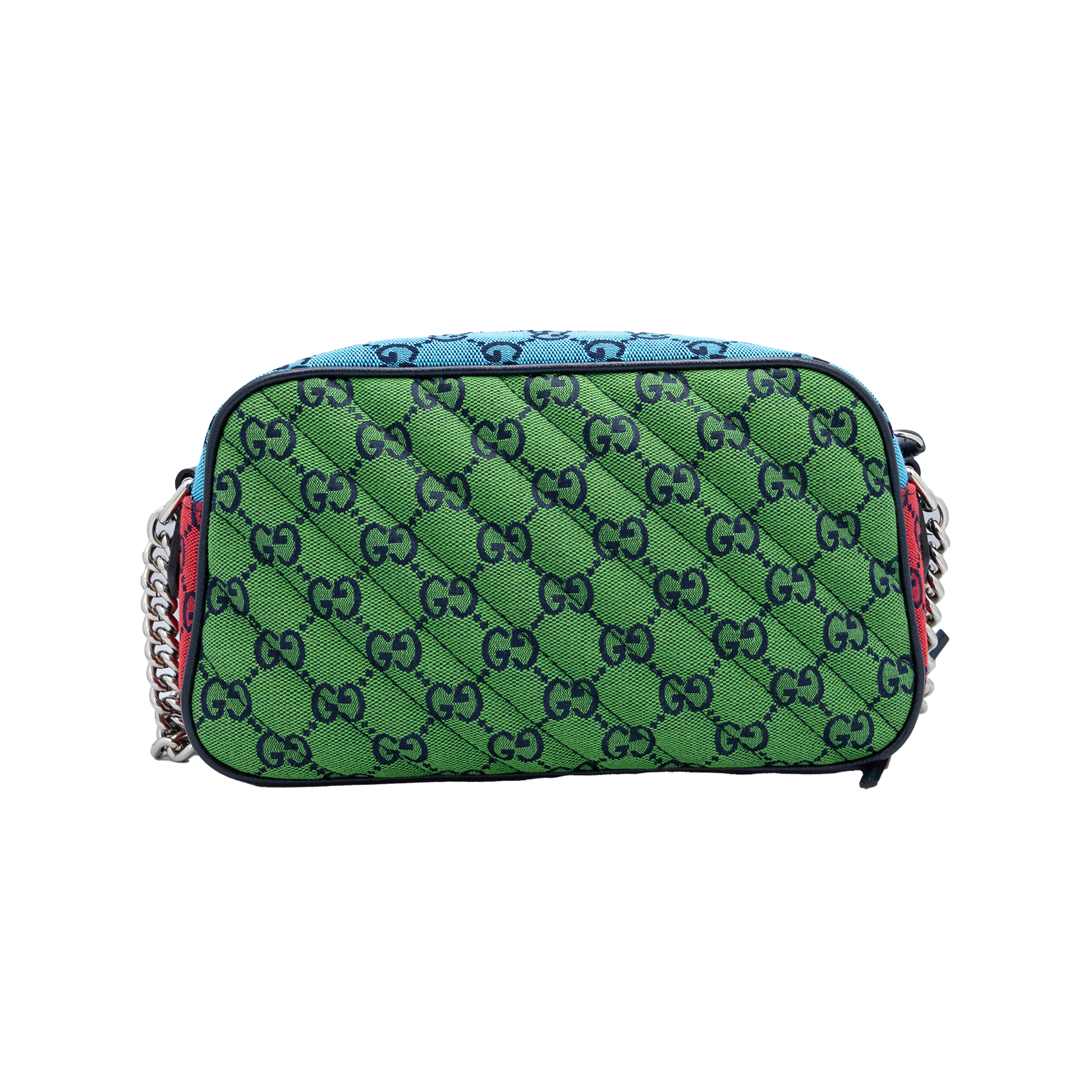 Gucci GG Marmont small shoulder bag pink and blue diagonal quilted GG canvas with silver-tone Double G logo My Store