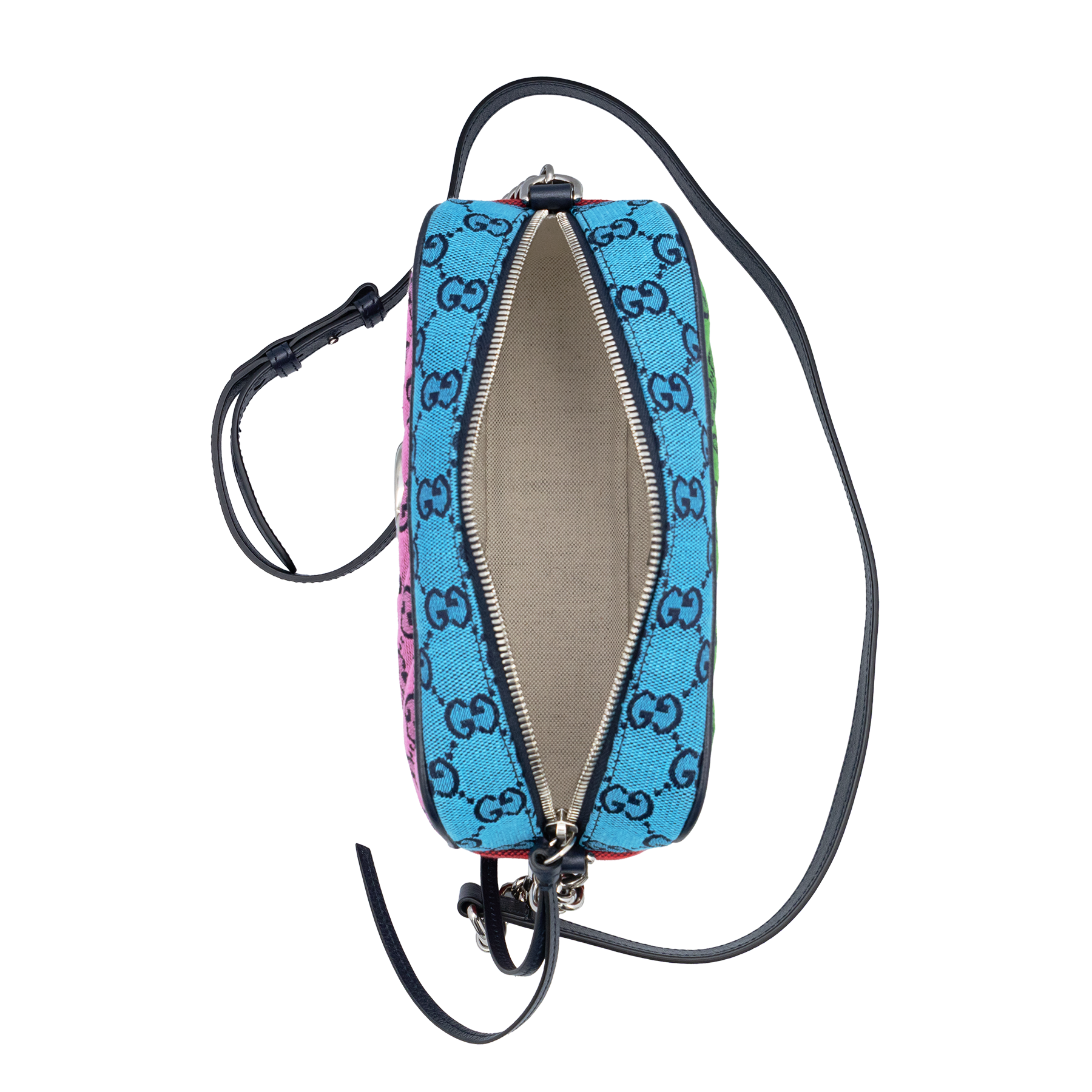 Gucci GG Marmont small shoulder bag pink and blue diagonal quilted GG canvas with silver-tone Double G logo