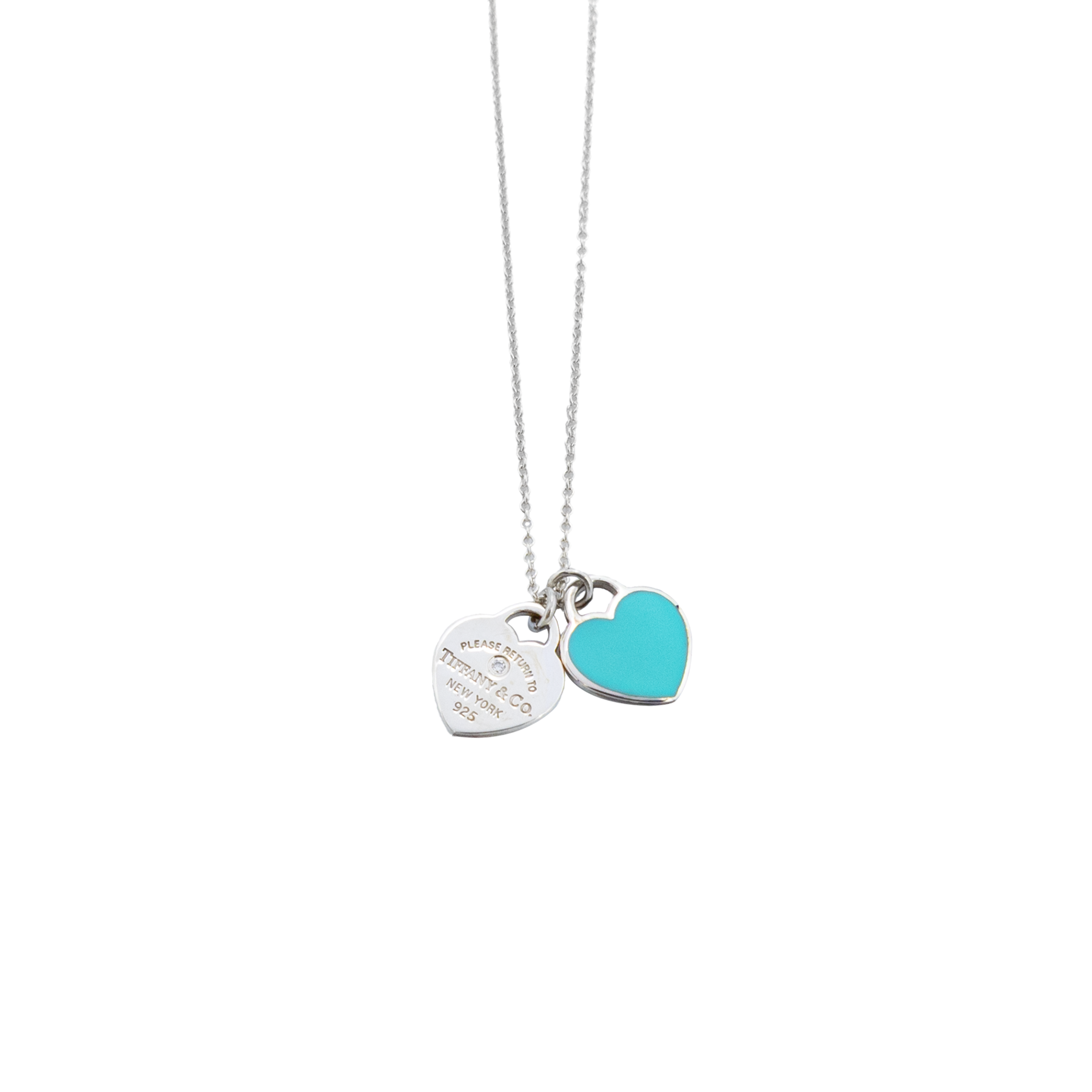 Tiffany & Co Heart Pendant in Silver - Tiffany Blue with a Diamond Necklace