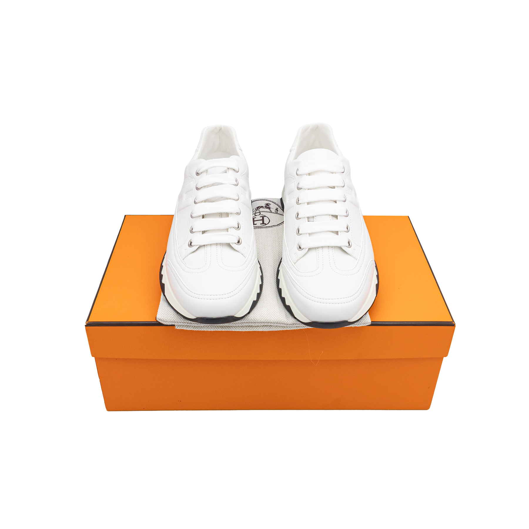 Hermes White Leather Quicker Low Top Sneakers Size 36