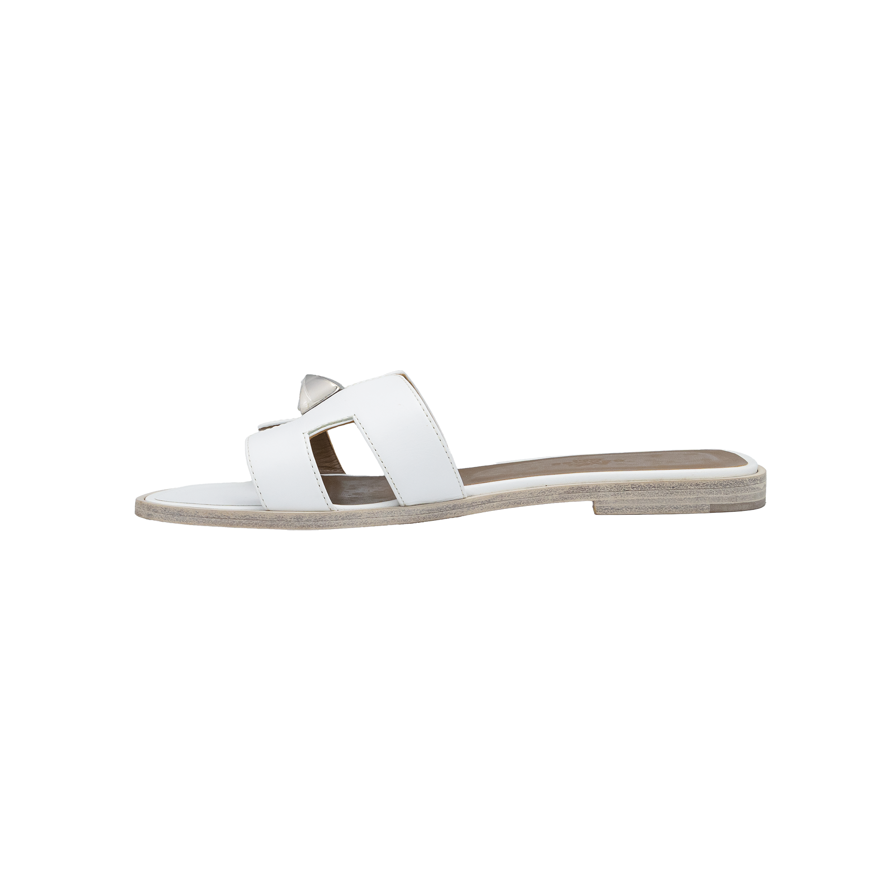 Hermes Oran Size 38 White Leather Flat Slides