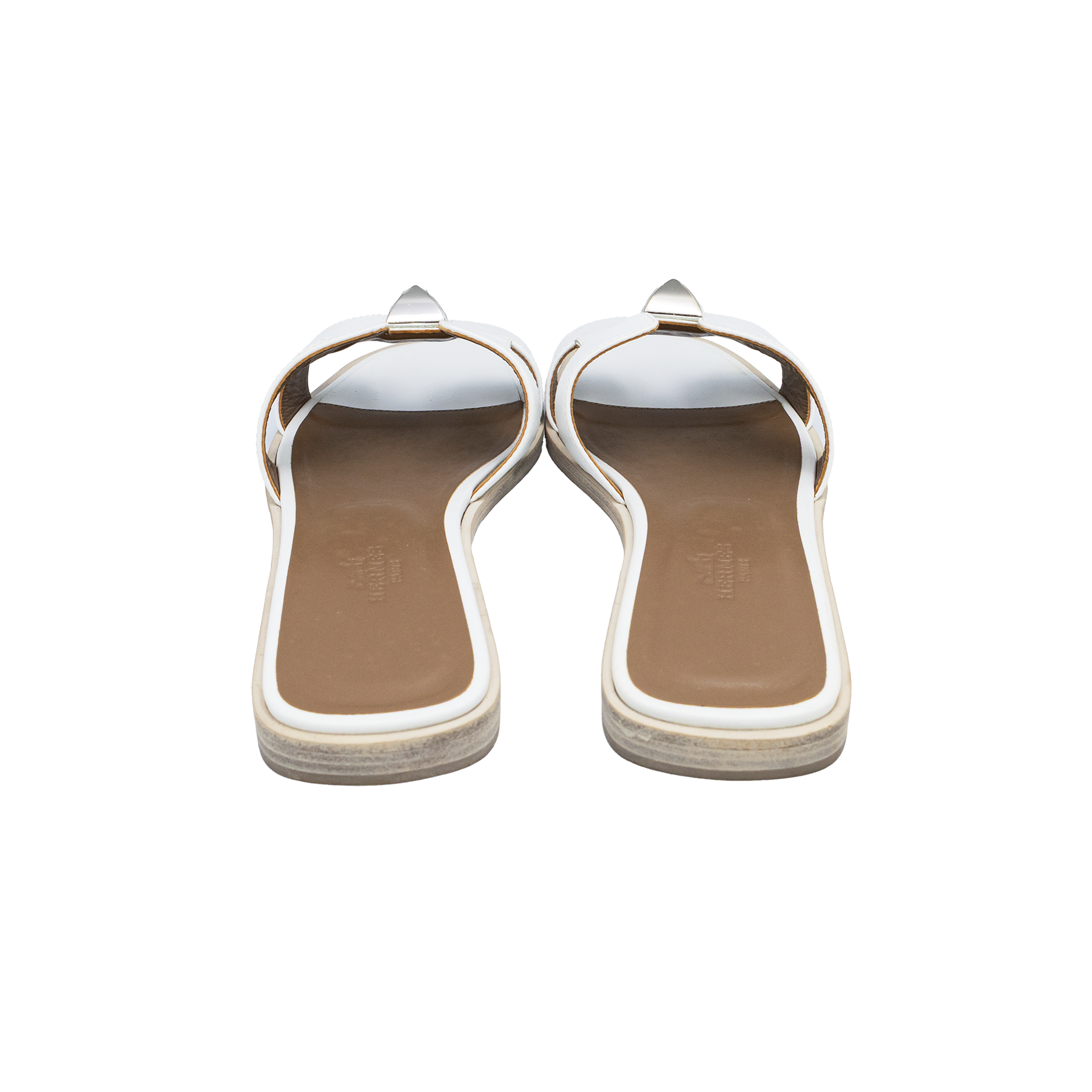 Hermes Oran Size 38 White Leather Flat Slides