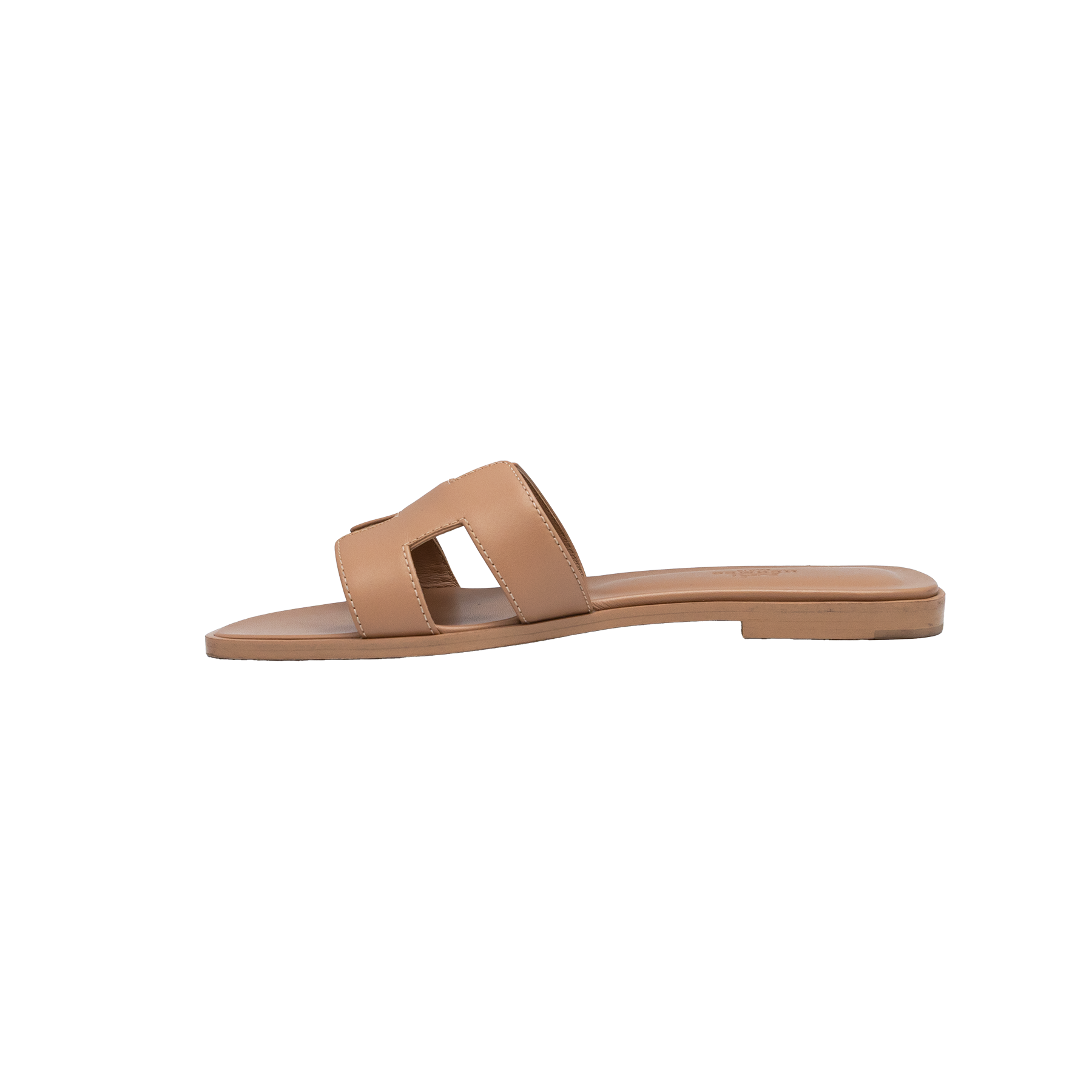 Hermes Oran Size 38 Tan Leather Flat Slides
