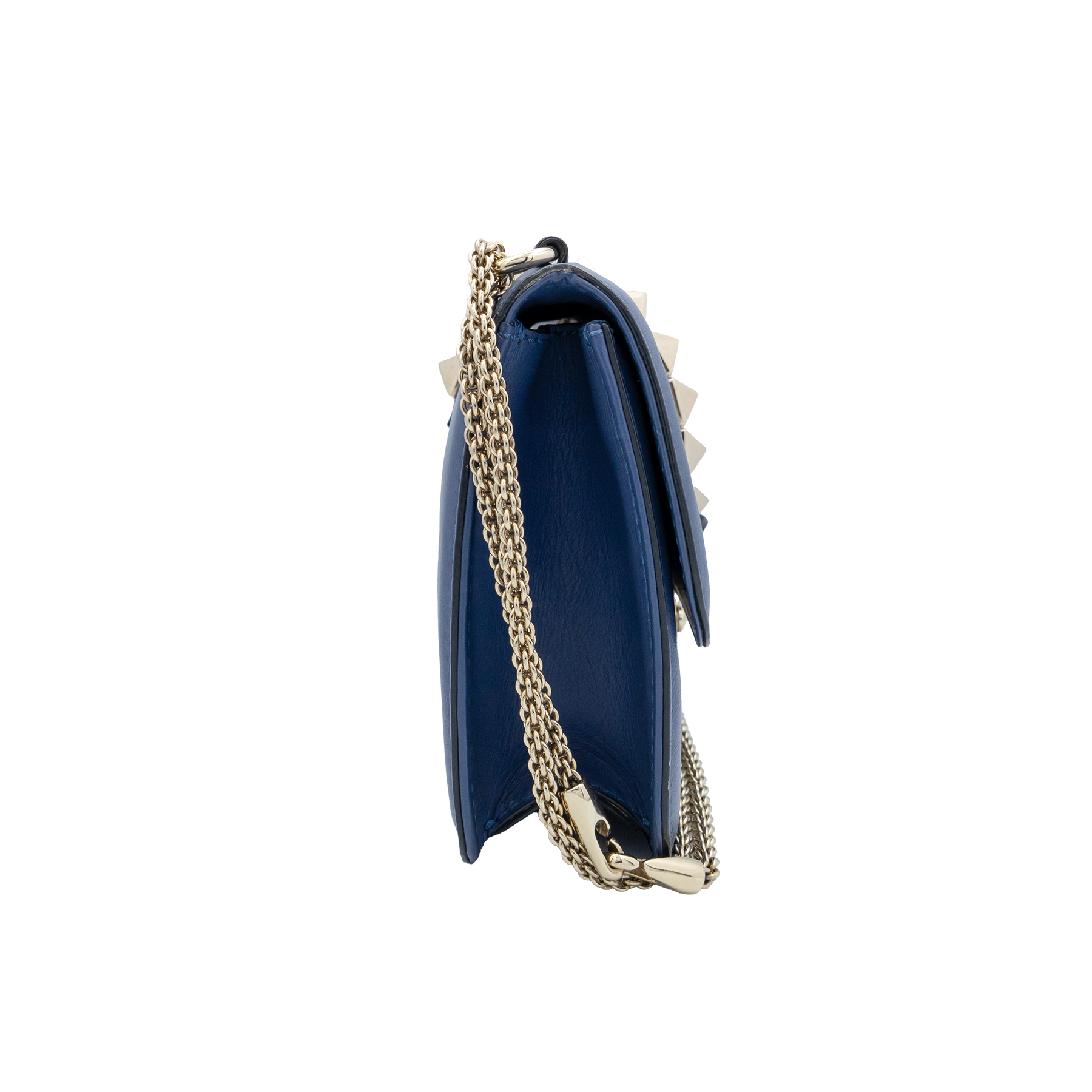 Valentino Blue Leather Medium Rockstud Glam Lock Flap Bag