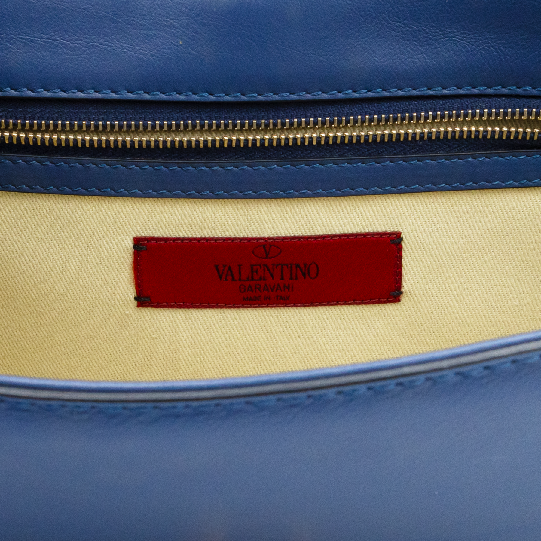 Valentino Blue Leather Medium Rockstud Glam Lock Flap Bag