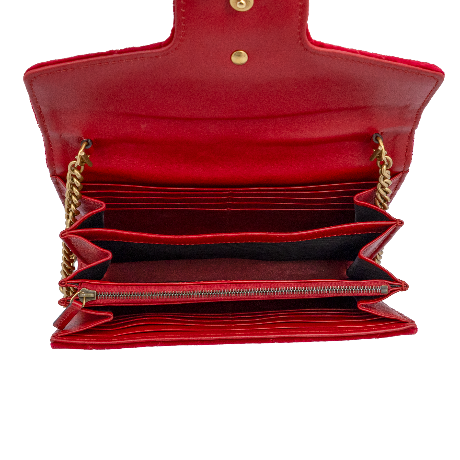 Gucci Red GG Marmont Velvet Matelassé Mini Chain Wallet