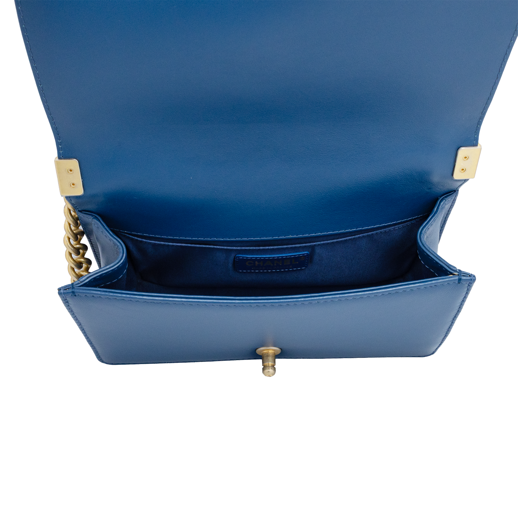 Chanel Boy Blue Quilted Chain Top Handle Bag