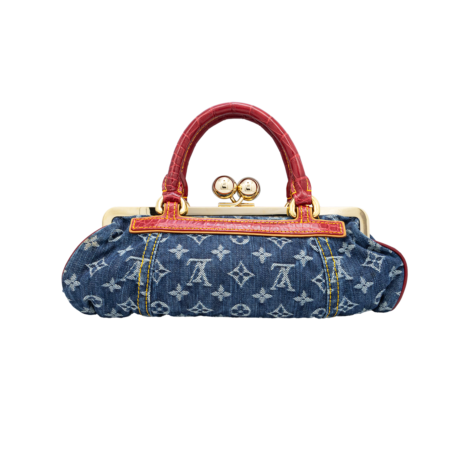Louis Vuitton SAC Fermoir GM Blue/Red Monogram Denim & Alligator Bag