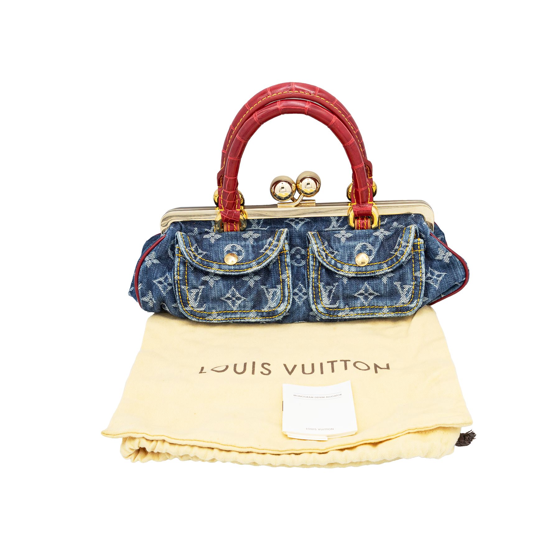 Louis Vuitton SAC Fermoir GM Blue/Red Monogram Denim & Alligator Bag