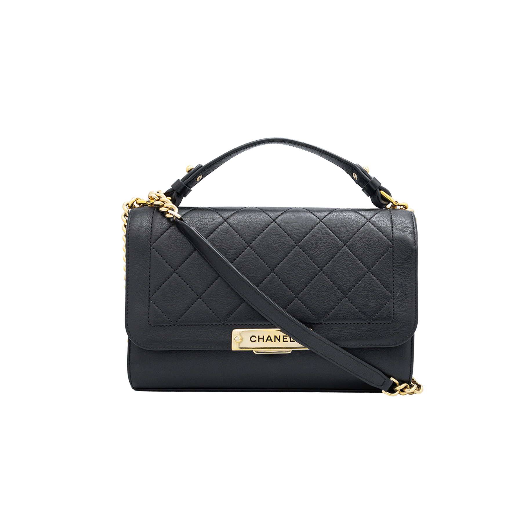 Chanel Black Quilted Leather Label Click