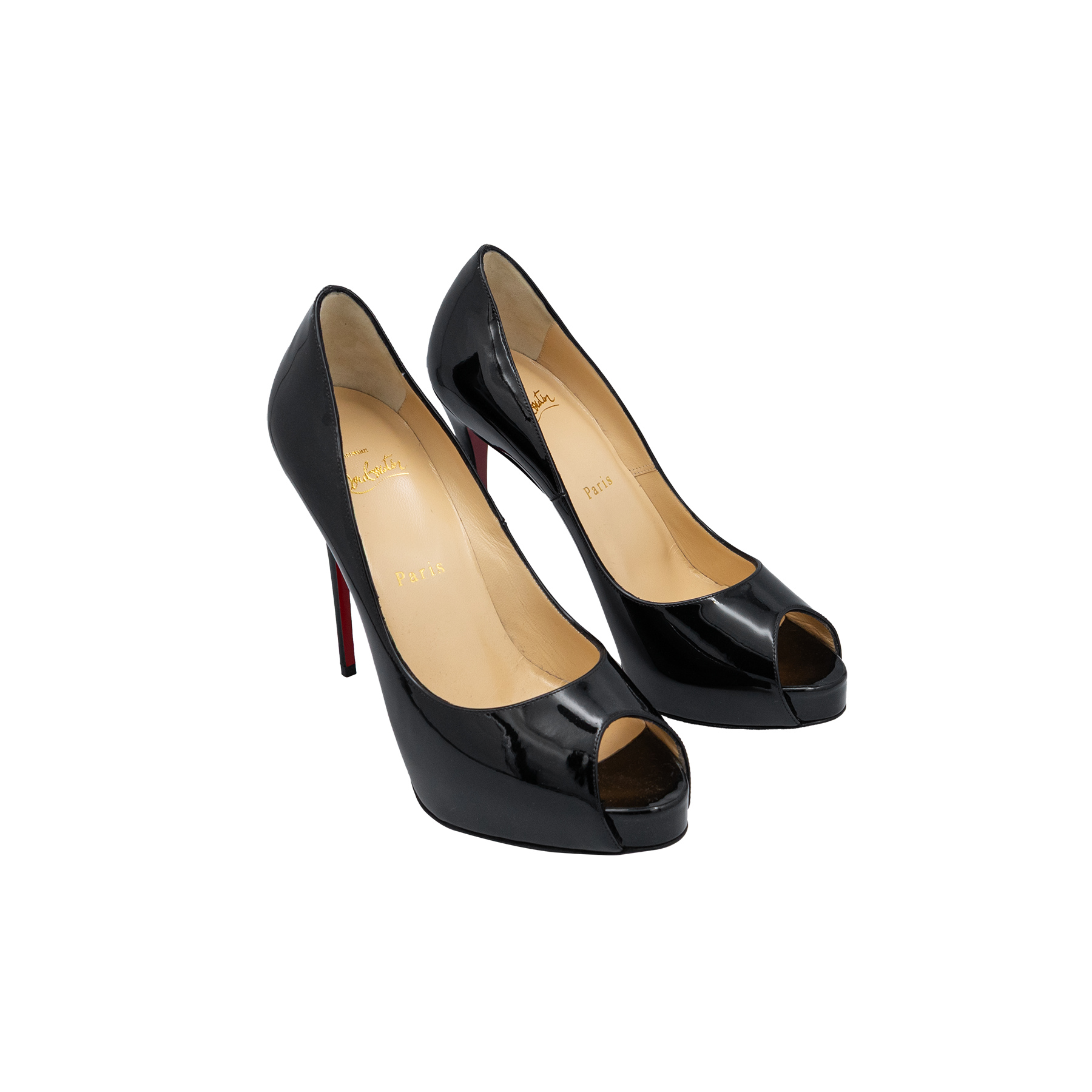 Christian Louboutin Black Patent Open Toe Pumps - Size 38