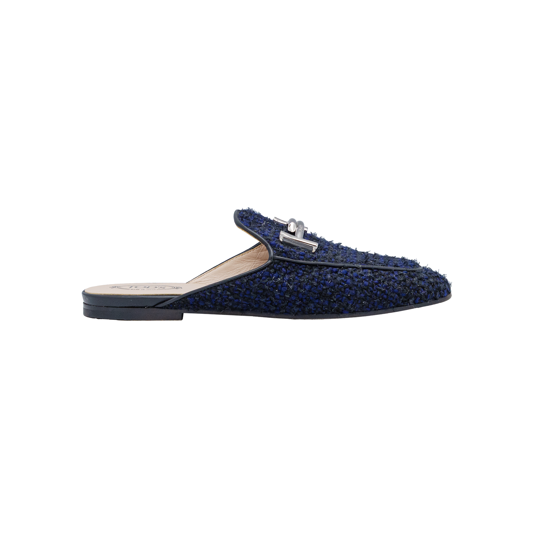 Tods Navy Blue Gommino Collapsible Heel Tweed & Leather Driving Shoes - Size 36.5